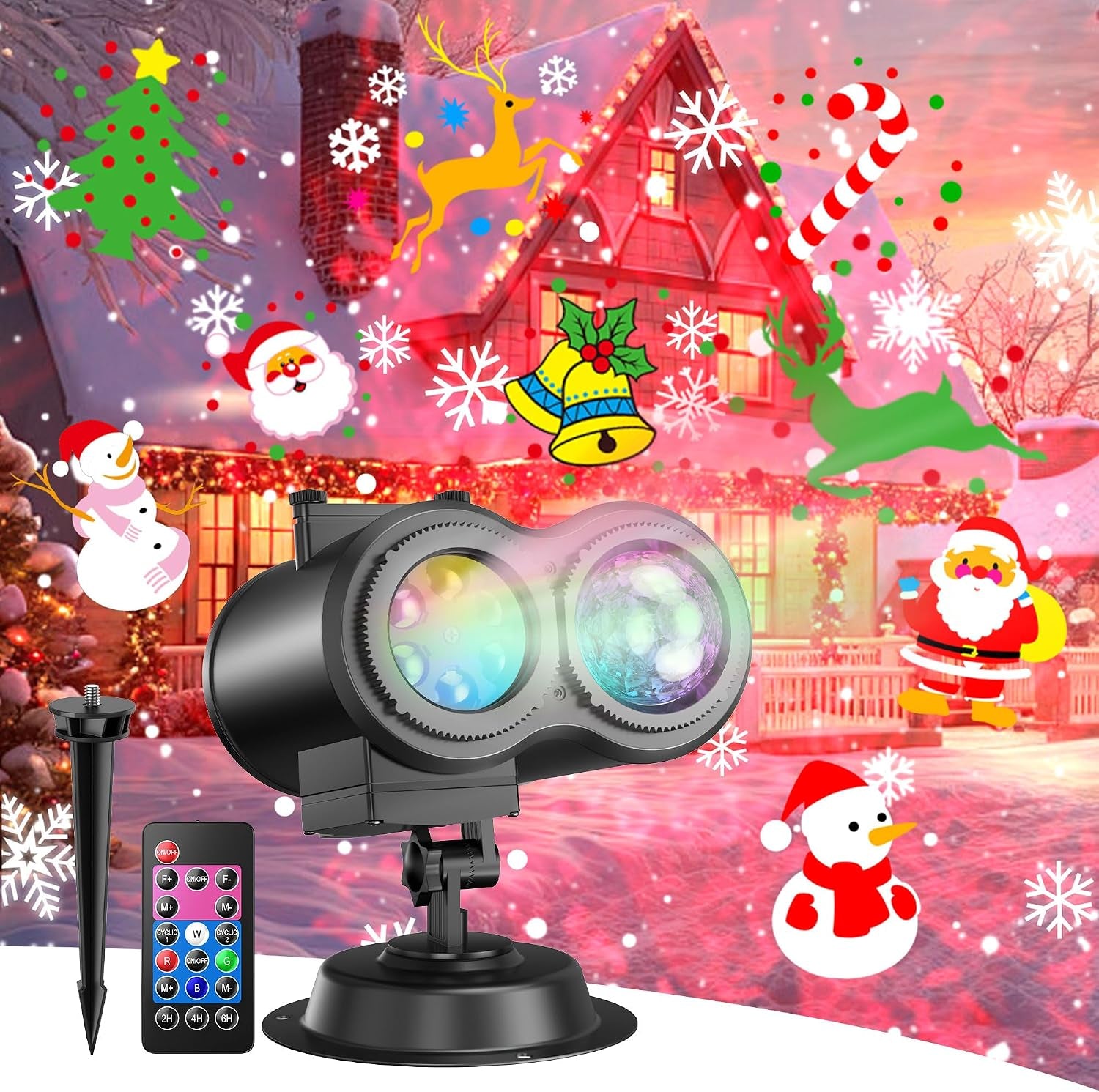 4-Large Pattern Halloween Christmas Projector Lights Outdoor, 29 Effects Holiday Projector Light Outdoor 2 in 1 with Remote, Christmas Decorations Lighting for outside Home Party House Decor