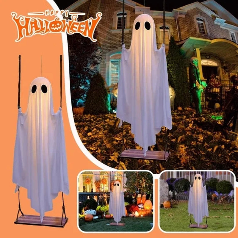 Clearance Early Halloween Decorations Outdoor - 5 FT Large Hanging Swing Ghost Halloween Decor, Spooky Cute Ghosts Decorations for Front Porch Yard Tree(Without Remote Control)