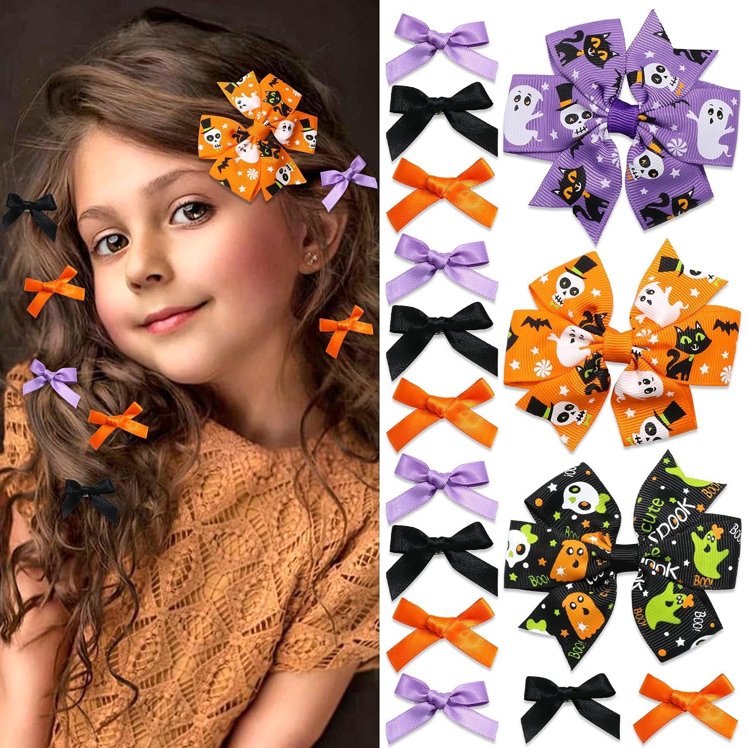 Easter Hair Bows Ghost Pumpkin Bat Bow Clips Black Orange Purple Girls Bows Barrette Ribbon Bow Hairpin Cute Hair Accessories for Teens Toddler Girls Gift Women Party Costume Decor