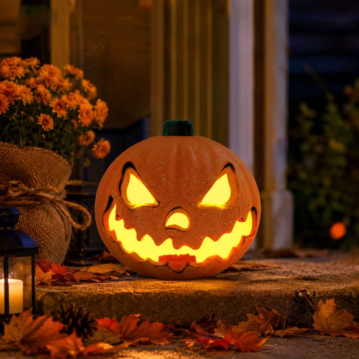 Dengmore 2026 Upgraded 8Inch Warm Light Pumpkin Lantern Scene Layout Halloween Decorations Light up Pumpkin 3D Fall Pumpkin Battery Operated Orange