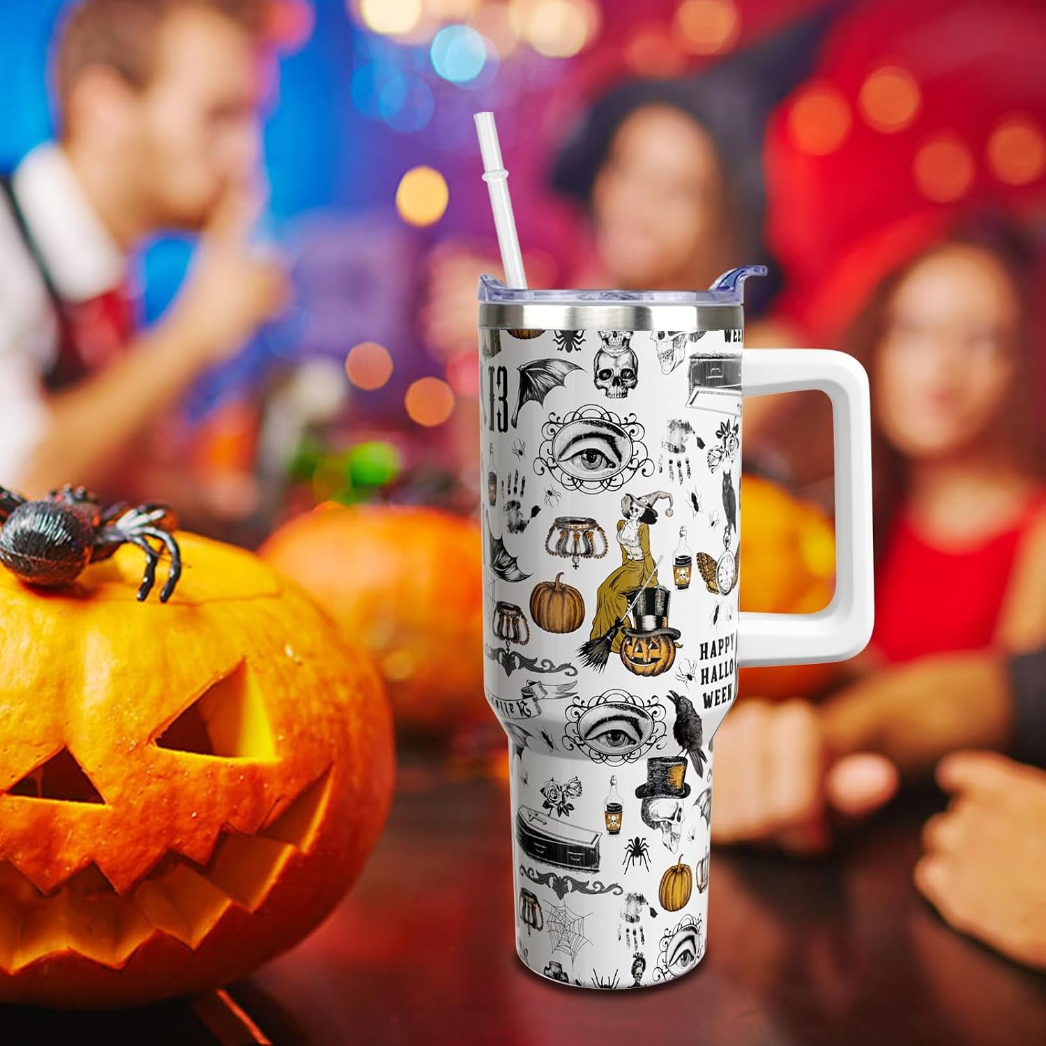 Halloween Tumbler 40 Oz Tumblers with Handle and Straw Goth Gothic Stainless Steel Insulated Coffee Cups Mugs Halloweens Gifts Stuff for Women Girls