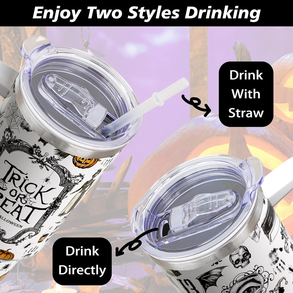 Halloween Tumbler 40 Oz Tumblers with Handle and Straw Goth Gothic Stainless Steel Insulated Coffee Cups Mugs Halloweens Gifts Stuff for Women Girls