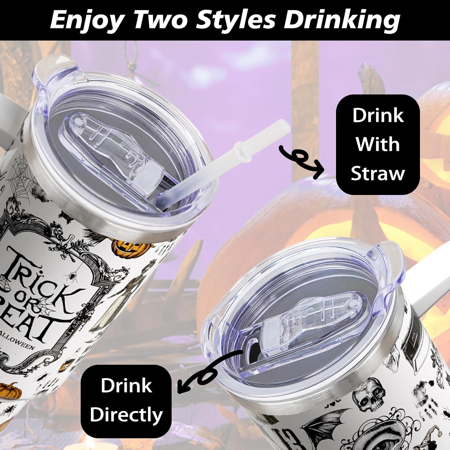 Halloween Tumbler 40 Oz Tumblers with Handle and Straw Goth Gothic Stainless Steel Insulated Coffee Cups Mugs Halloweens Gifts Stuff for Women Girls