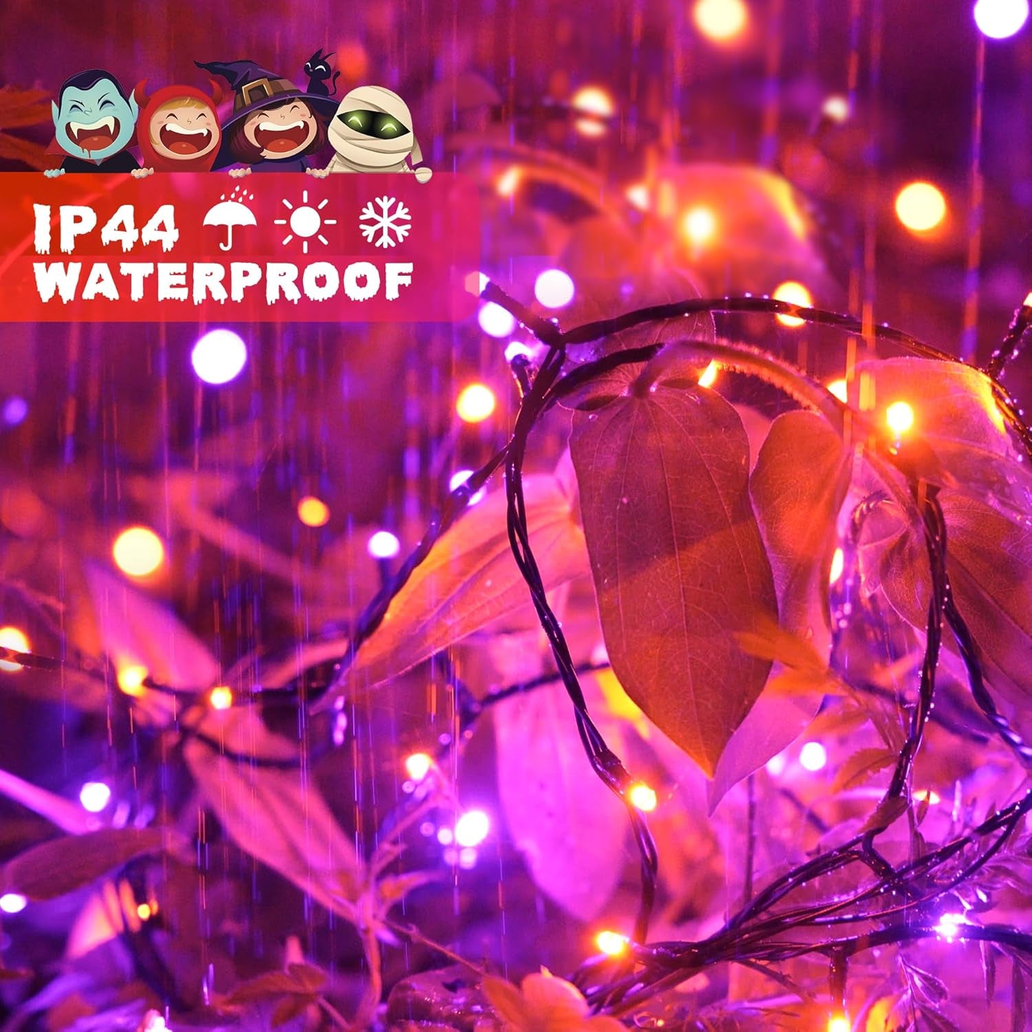 250LED Orange and Purple Halloween String Lights Plug In