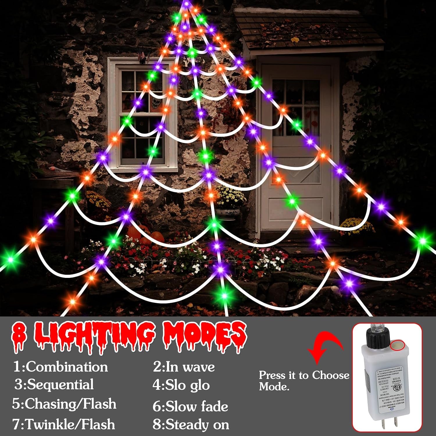 Halloween Decorations Outdoor Spider Webs: 17.4Ft Light up Spider Web Decor
