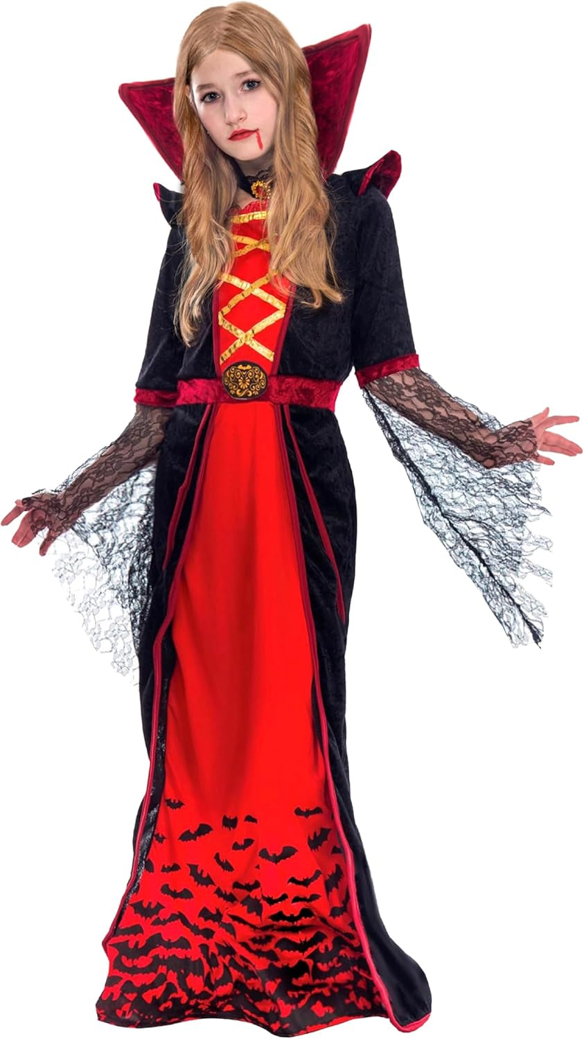 Royal Vampire Costume for Girls, Deluxe Set Halloween Gothic Victorian Vampiress Queen Costume