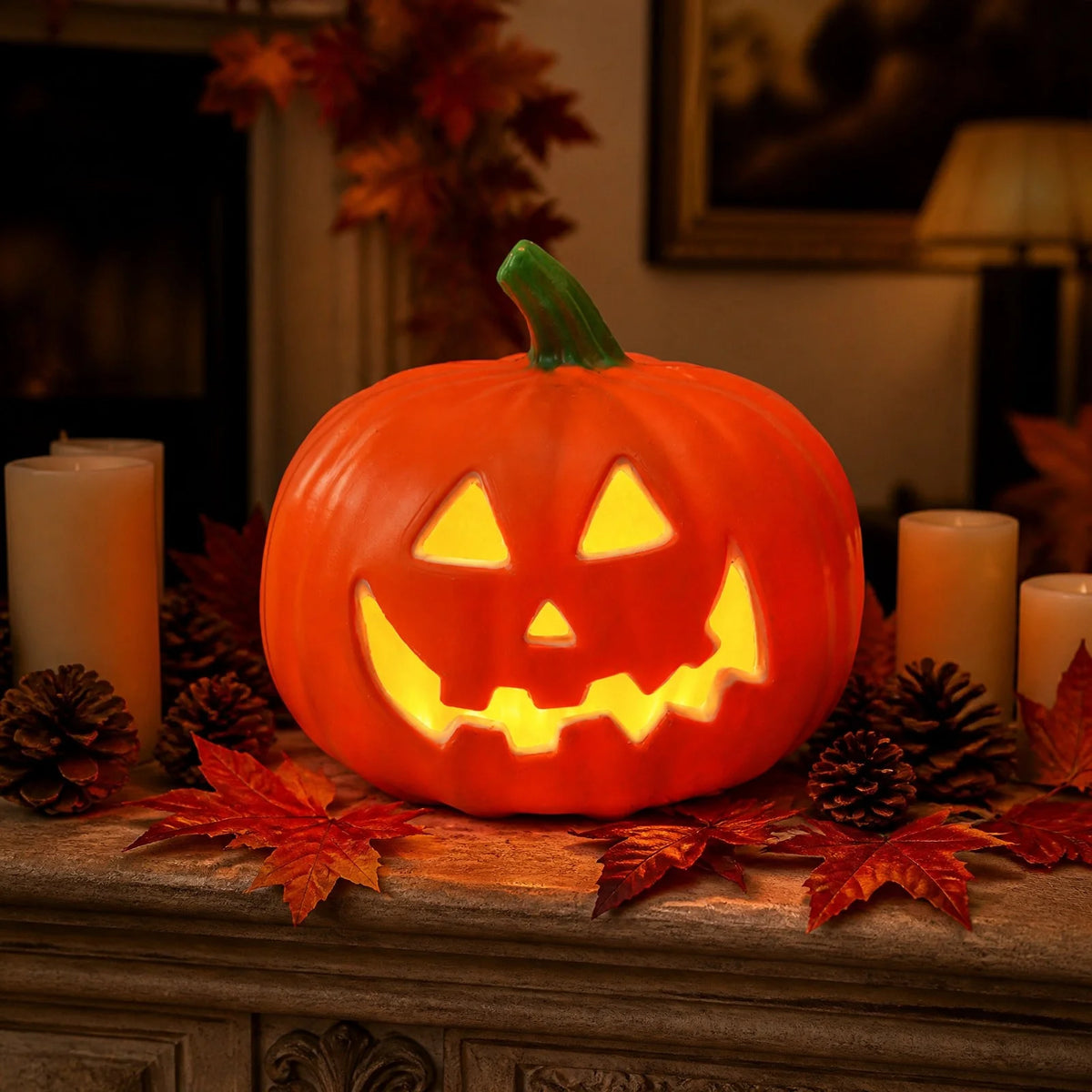 Dengmore 2026 Upgraded 8Inch Warm Light Pumpkin Lantern Scene Layout Halloween Decorations Light up Pumpkin 3D Fall Pumpkin Battery Operated Orange