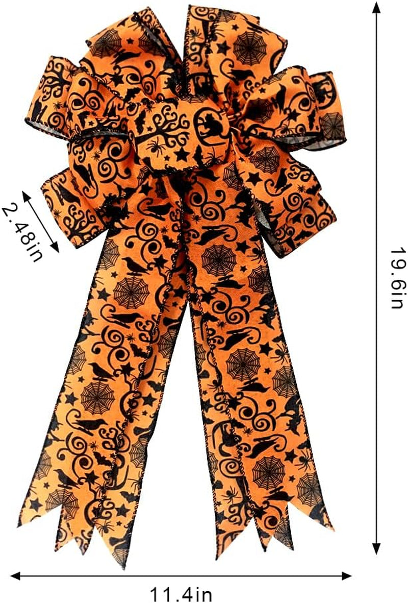 Large Halloween Bows for Wreath, Halloween Wreath Bow Black Orange Burlap Ribbons Spooky Spider Bats Tree Topper Bows for Front Door Indoor Outdoor Decorations Supplies