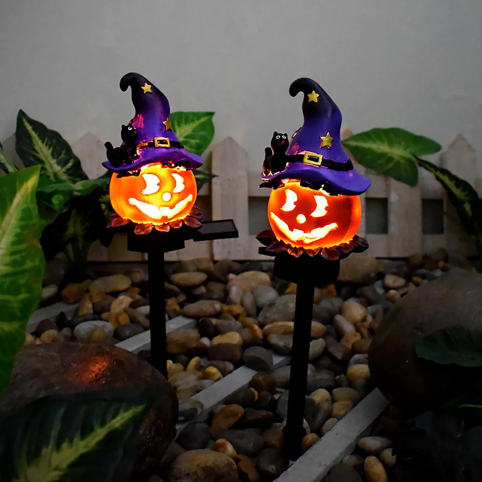 Blukids Halloween Solar Pumpkin Stake Lights Outdoor Halloween Pumpkin Pathway Lights Decorations Waterproof Pumpkin Stake Lamps for Garden Balcony Yard Lawn Pathway Home Party Decoration,17.7"(A)