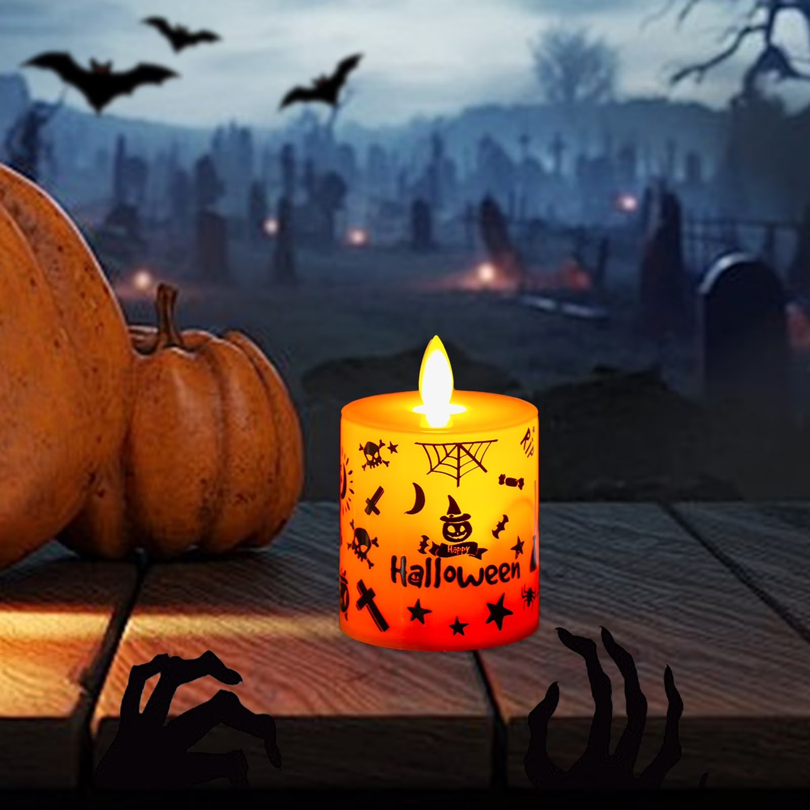 Muecwrye Halloween Lantern Lights, Halloween Candles Lantern Decoration Indoor Outdoor, Battery Powered LED Lights, Portable Hanging Lamp for Home outside Yard Lawn Garden Party, 5.1 Inch