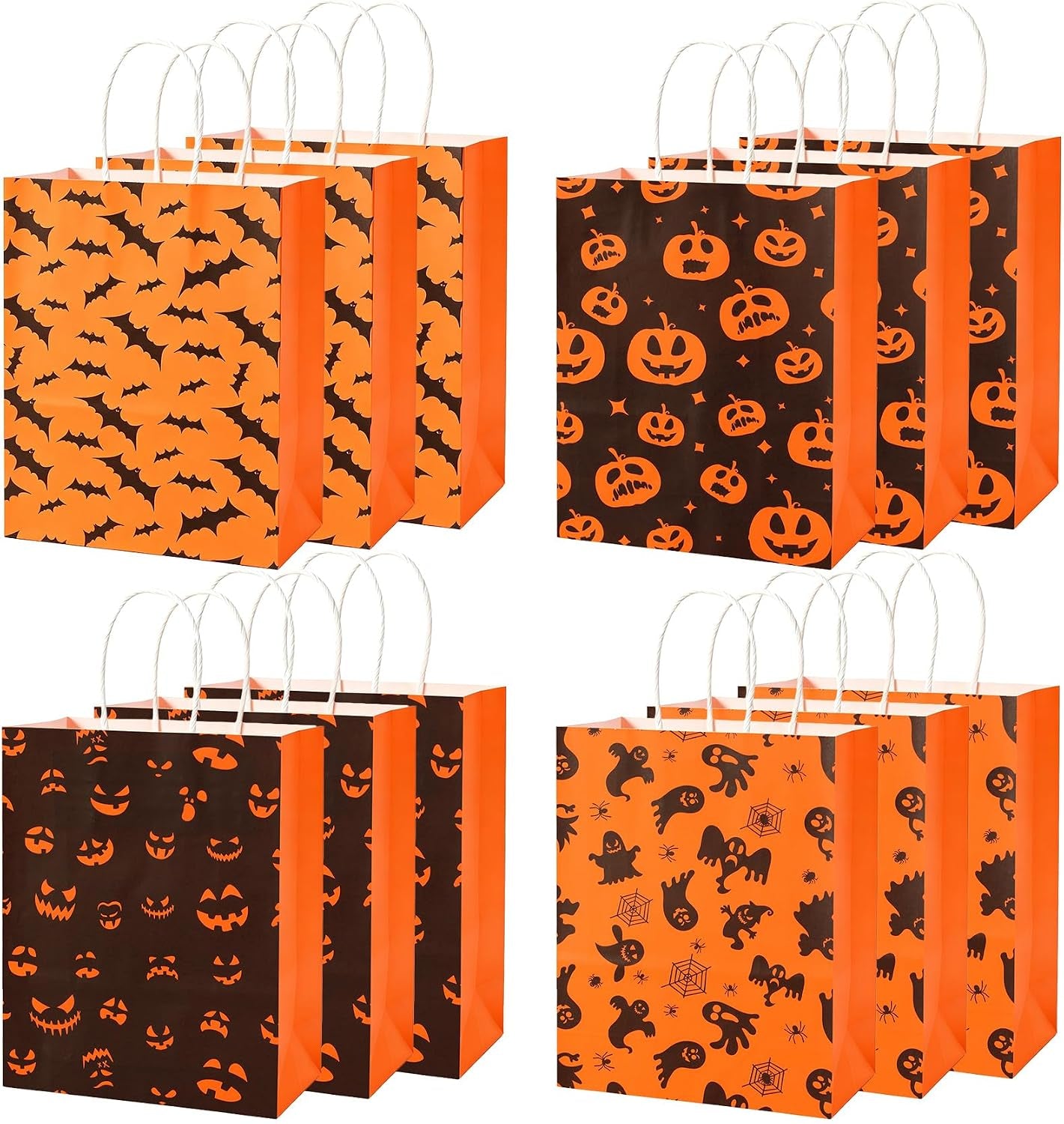 12 PCS Halloween Treat Bags with Handle for Candy Goodie Gift Snack Wrap
