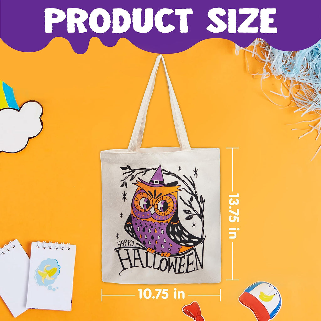 Joyfy 3 Pcs 13.75" Halloween Trick or Treat Bags with Handles, Reusable Canvas Gift Bag for Party Favor Supplies,Halloween Bags for Kids