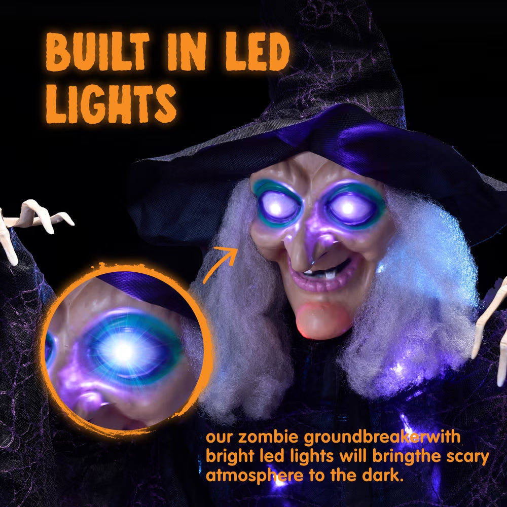 Joyfy 6Ft Halloween Witch Decoration,Outdoor Scary Halloween Animatronic Hanging Witch with Light up Eyes and Sound Decoration for Halloween Outdoor