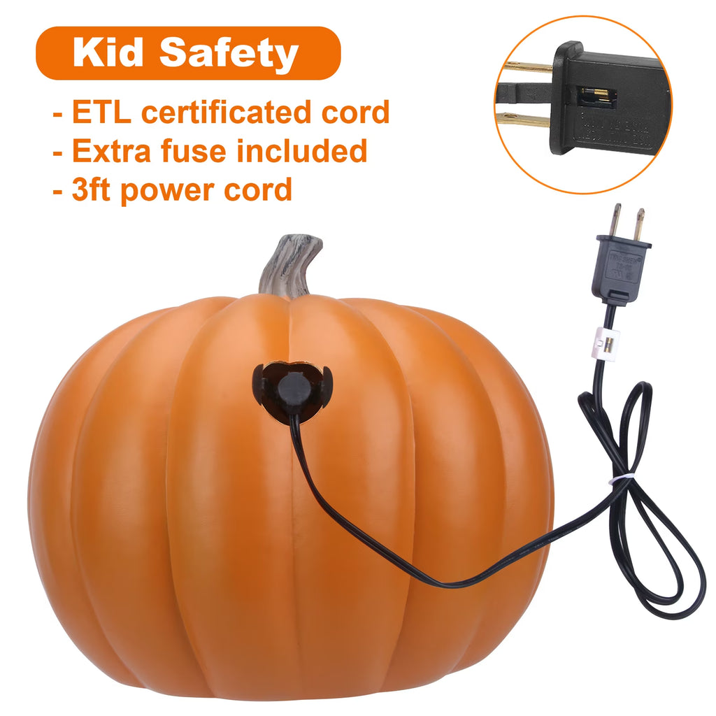 11" Jack O' Lantern Halloween Light-Up Pumpkin Lights - Tabletop, Porch, Garden, Bar Decor