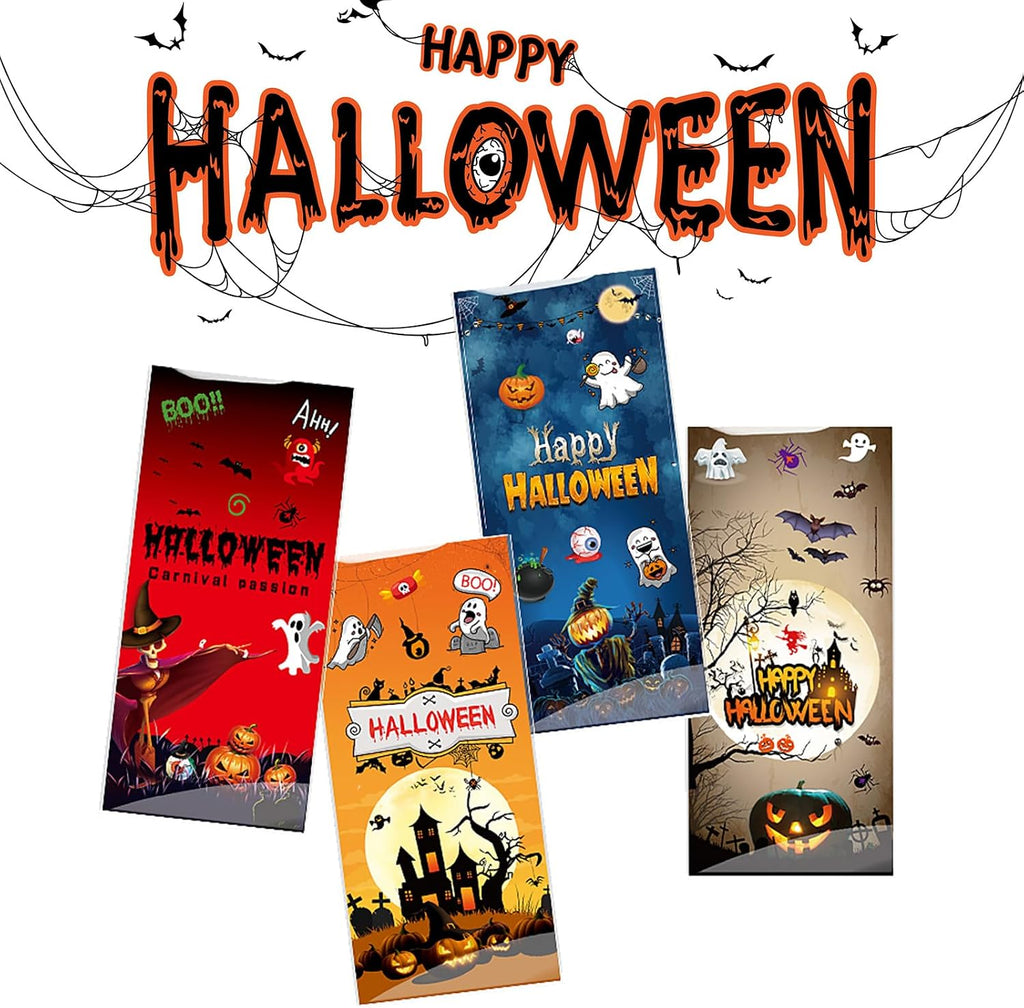 50 PCS Halloween Cellophane Treat Bags - Cookies Goodie Gift Snacks Bags with Twist Ties for Trick or Treat Party Favors