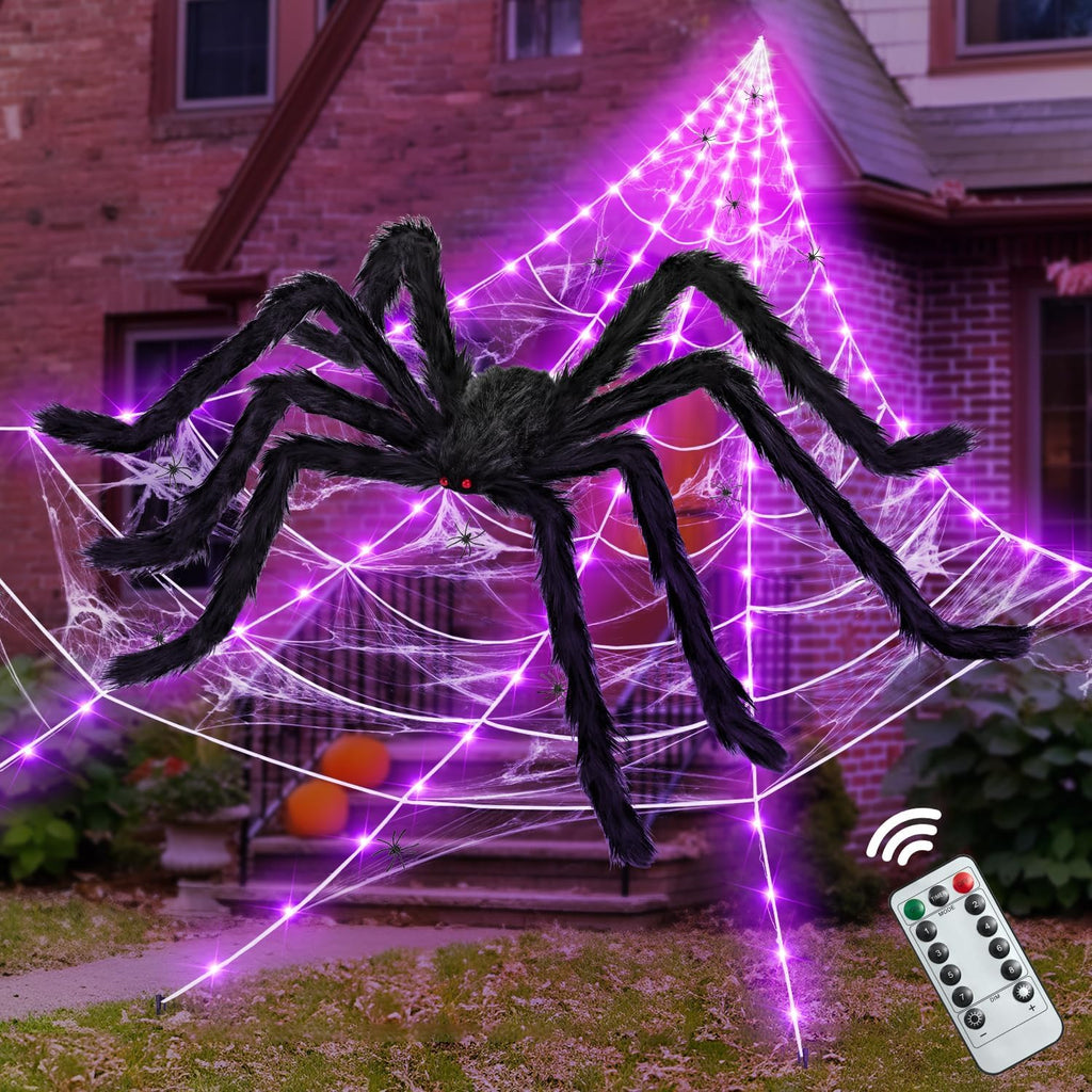 200" Halloween Decorations Light up Spider Web with 250 LED Lights Decor.