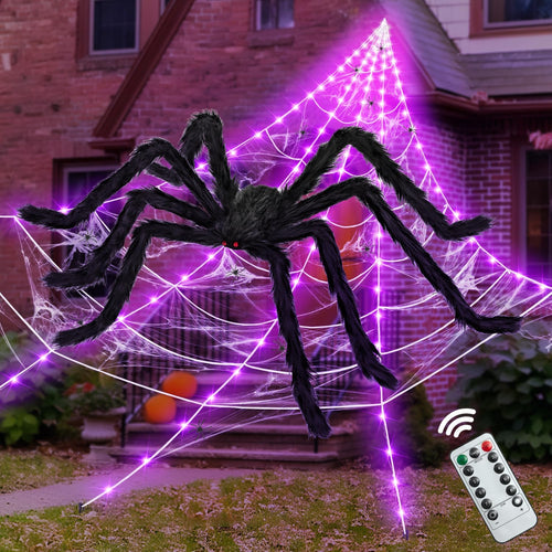 200" Halloween Decorations Light up Spider Web with 250 LED Lights Decor.