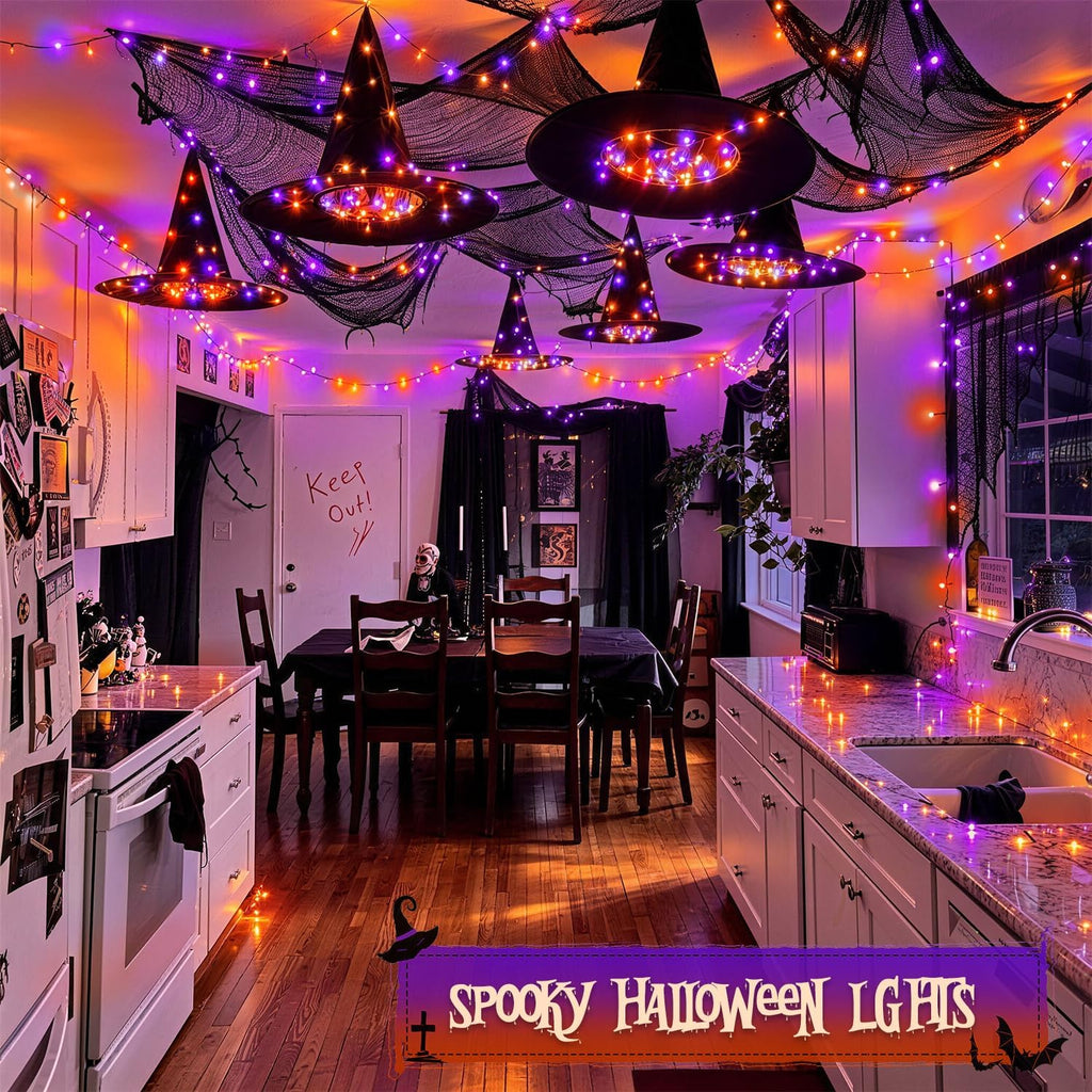 250LED Orange and Purple Halloween String Lights Plug In