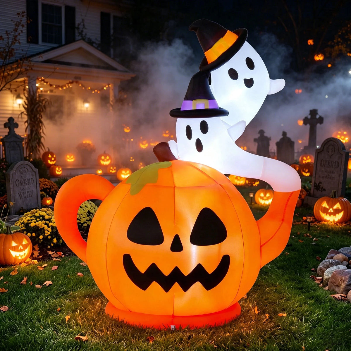 Joyfy 6 Ft Halloween Inflatable Ghost Walking Dog,Cute White Blow up Decor with LED Lights,Outdoor Yard Decoration for Garden,Lawn,Party