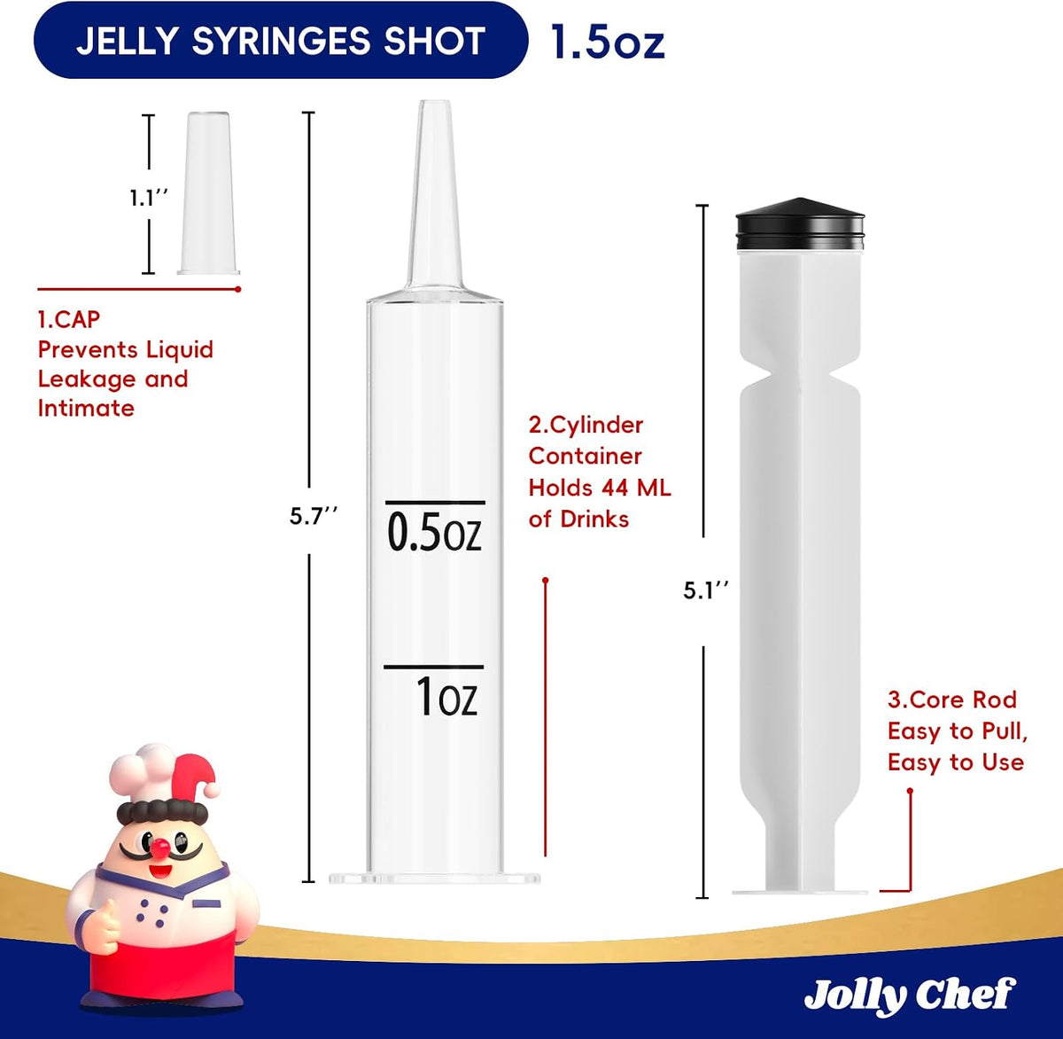 60 Pack Party Jelly Halloween Shot Syringes, Medium 1.5 Oz Container with Lid, Perfect for Plastic Shot Glasses Thanksgiving Christmas