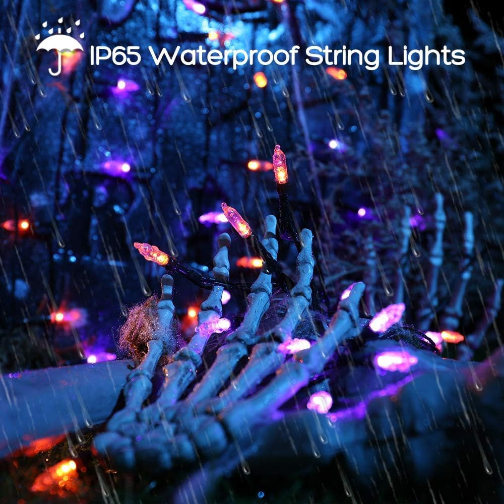 Orange Purple Halloween Lights Indoor, 2 Pack Total 66Ft 200 LED Battery Halloween Light with 8 Mode, Timer, Waterproof Battery Operated String Lights for Home Tree Wreaths Party Holiday Decor