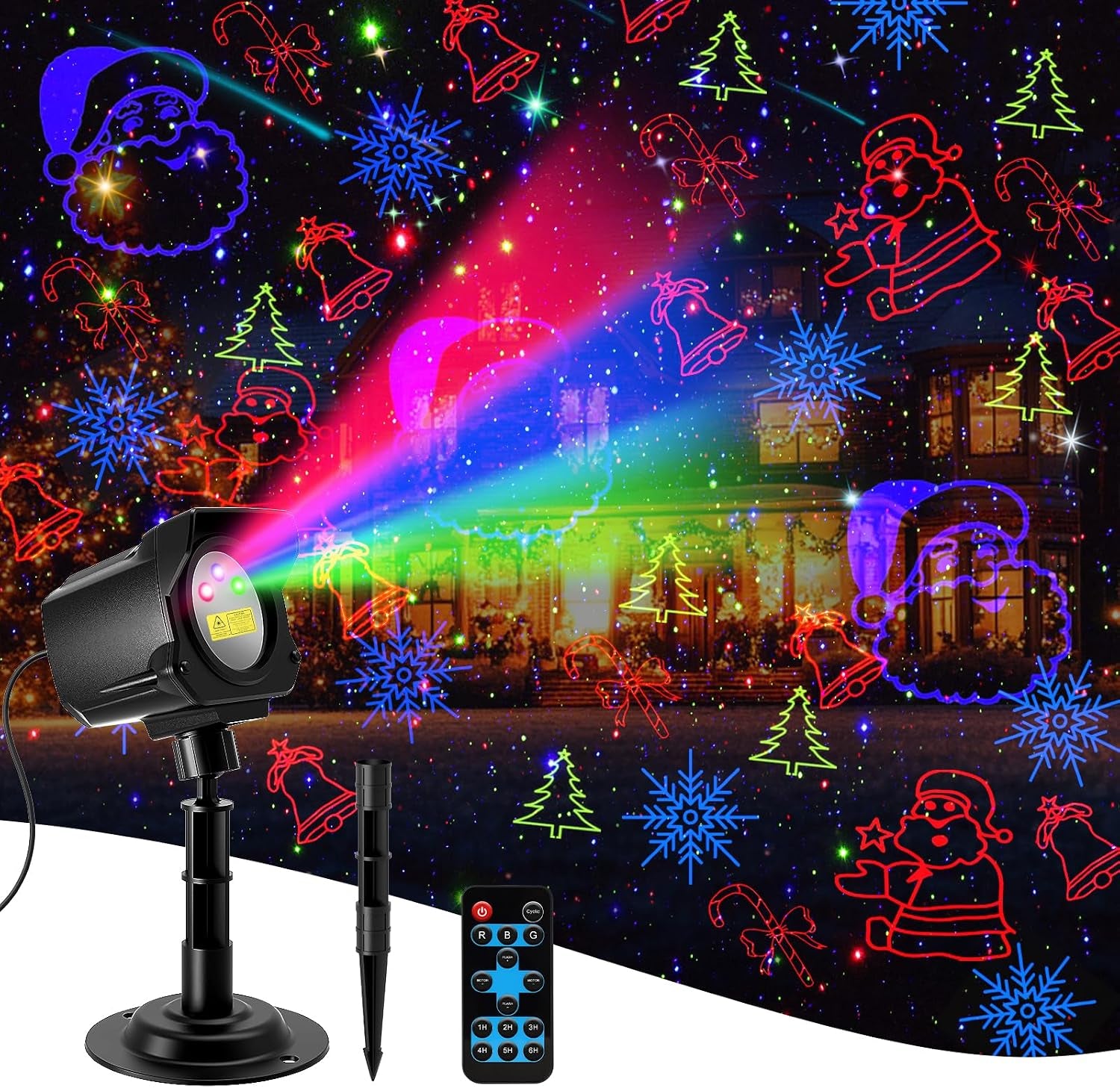 Laser Christmas Projector Lights Outdoor, 2025 Upgraded 3 Color Halloween Light Projector with Christmas Decorative Patterns, Waterproof, Indoor Holiday Decoration, Home Decor, Party, Garden