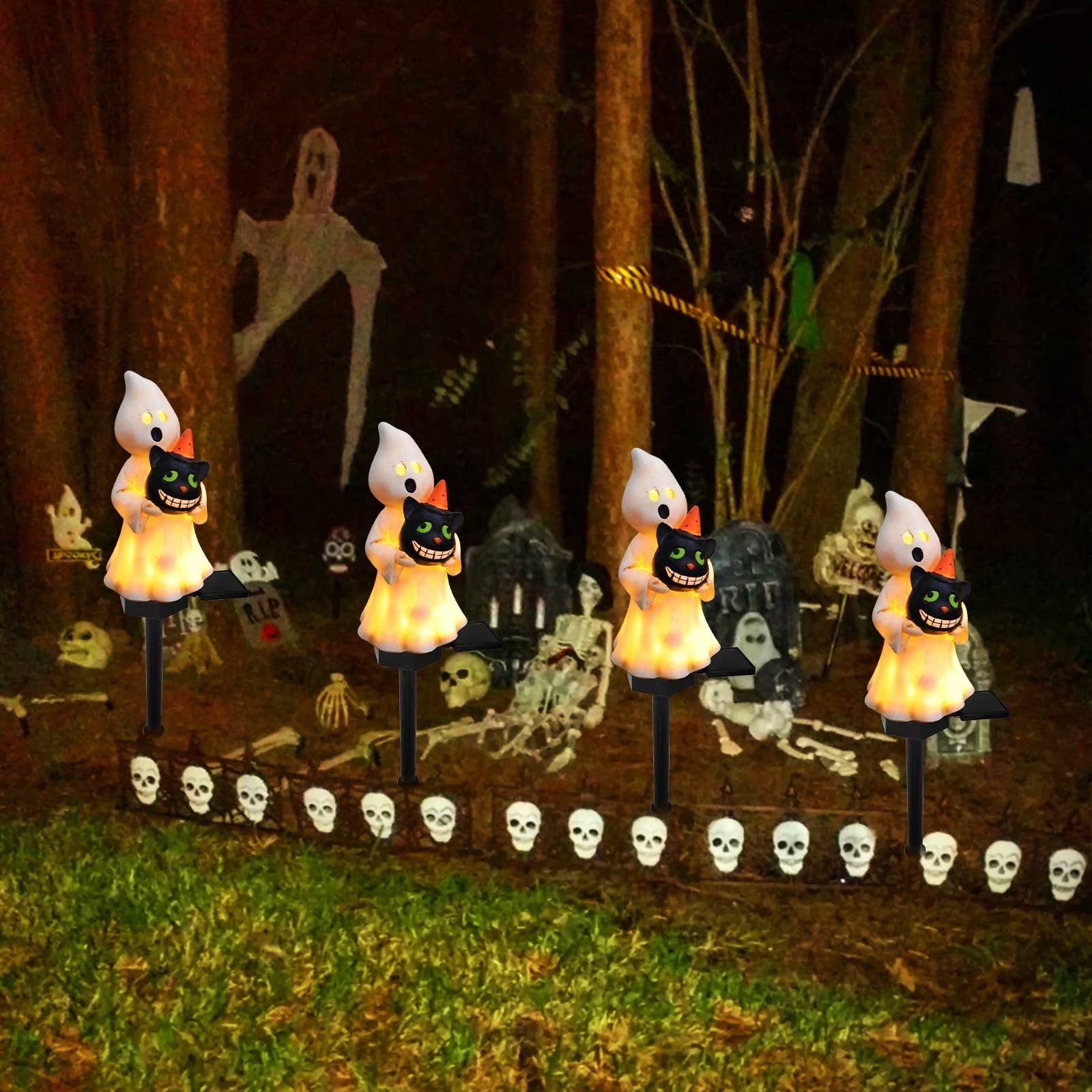 Blukids Halloween Solar Pumpkin Stake Lights Outdoor Halloween Pumpkin Pathway Lights Decorations Waterproof Pumpkin Stake Lamps for Garden Balcony Yard Lawn Pathway Home Party Decoration,17.7"(A)