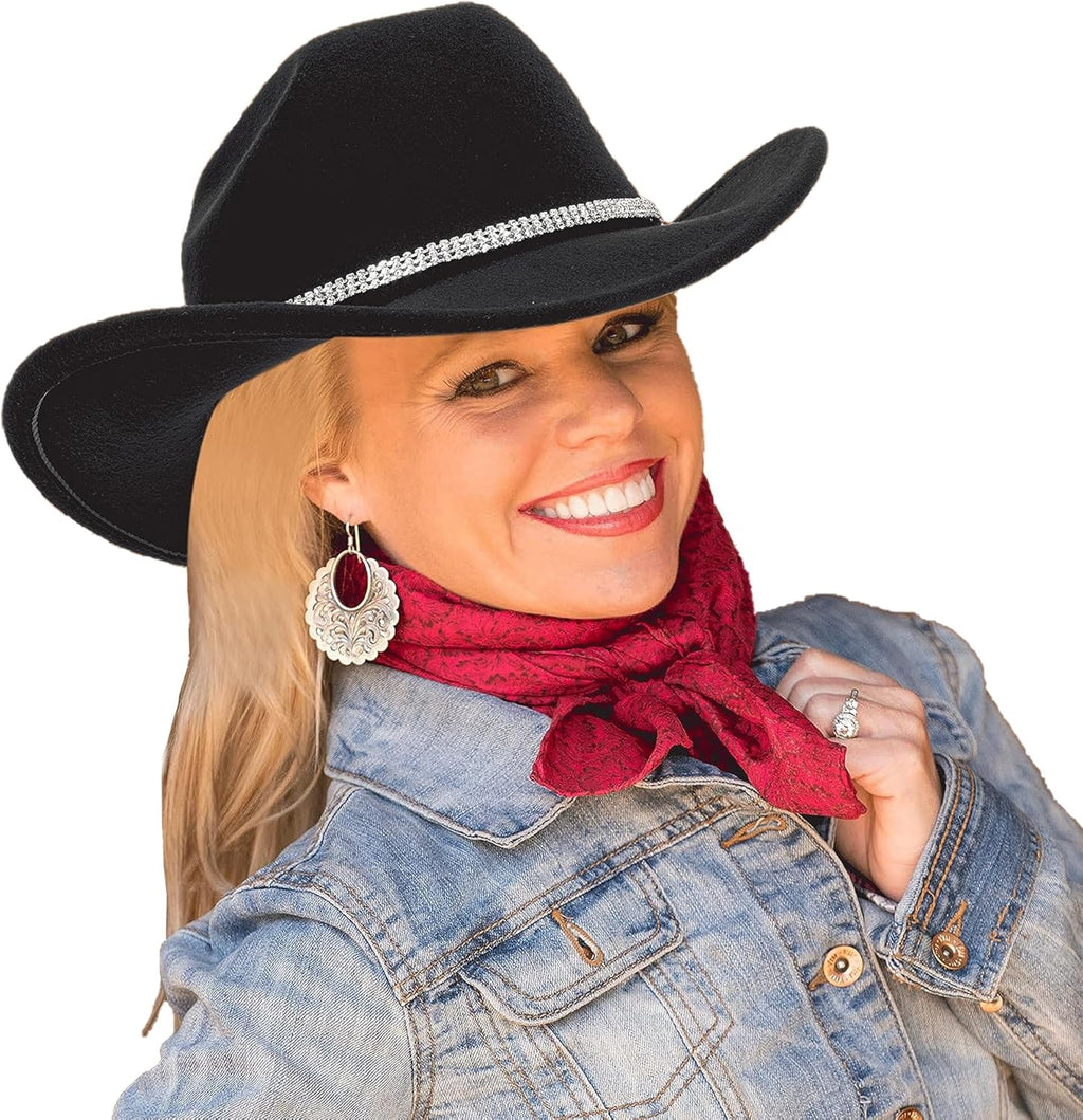 Glitter Silver Black Cowboy Hats Women Western Rhinestone Cowgirl Hat