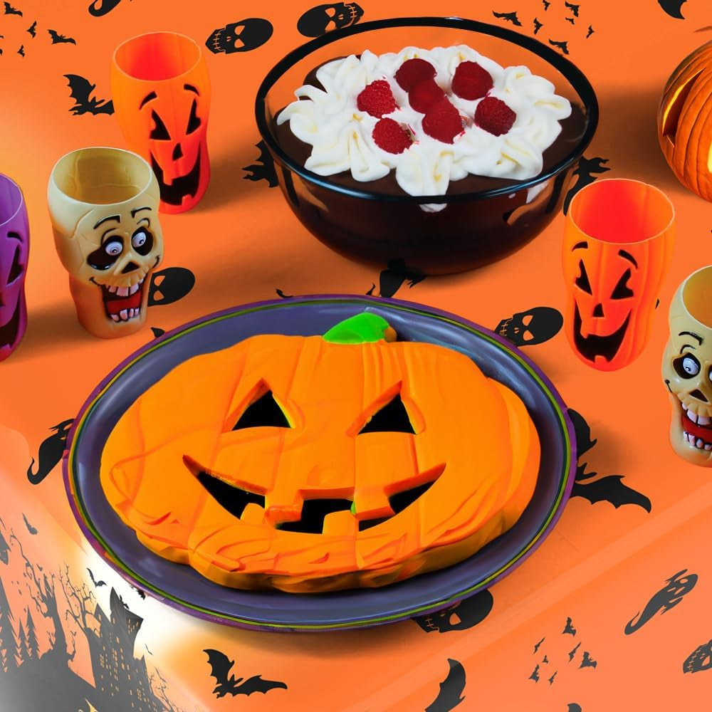 Halloween Tablecloth, Halloween Decorations, 2PCS Disposable Halloweens Plastic Tablecloth Rectangle, 108" X 54" Orange Castle Witches Table Cover Table Decor for Halloweens Party Decorations Supplies