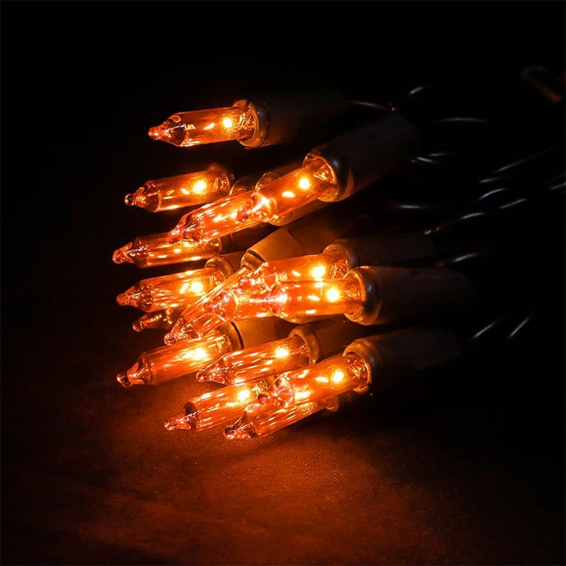 Halloween Lights Orange 35 Count - Incandescent Orange Mini String Lights for Indoor/Outdoor Christmas Halloween Decorations, 8.5 Feet Black Wire, Connectable