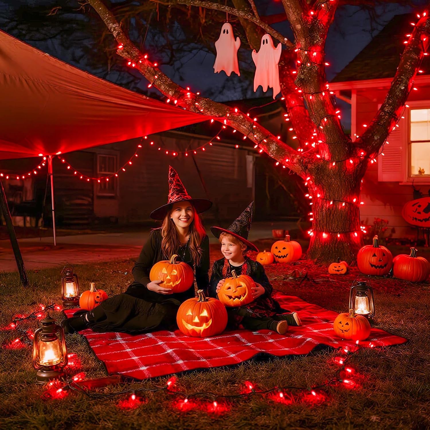 500 LED Halloween Lights Outdoor, Red Christmas String Lights