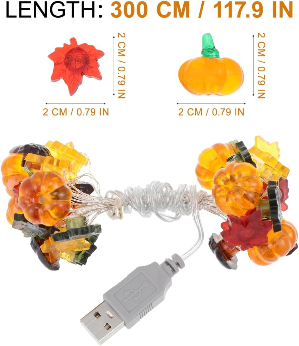 30 LED Thanksgiving String Lights: 3M/9.84Ft Pumpkin String Lights for Decor - Maple Leaf Harvest Decorations for Home Window Front Porch Decor Party Indoor Outdoor