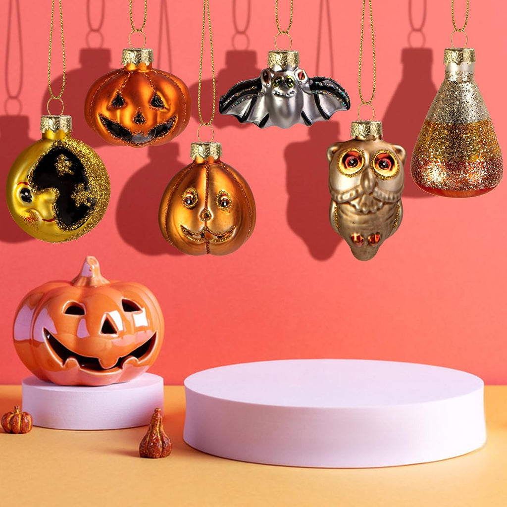 6 Pcs Halloween Glass Blown Hanging Ornaments, Halloween Spooky Tree Decor