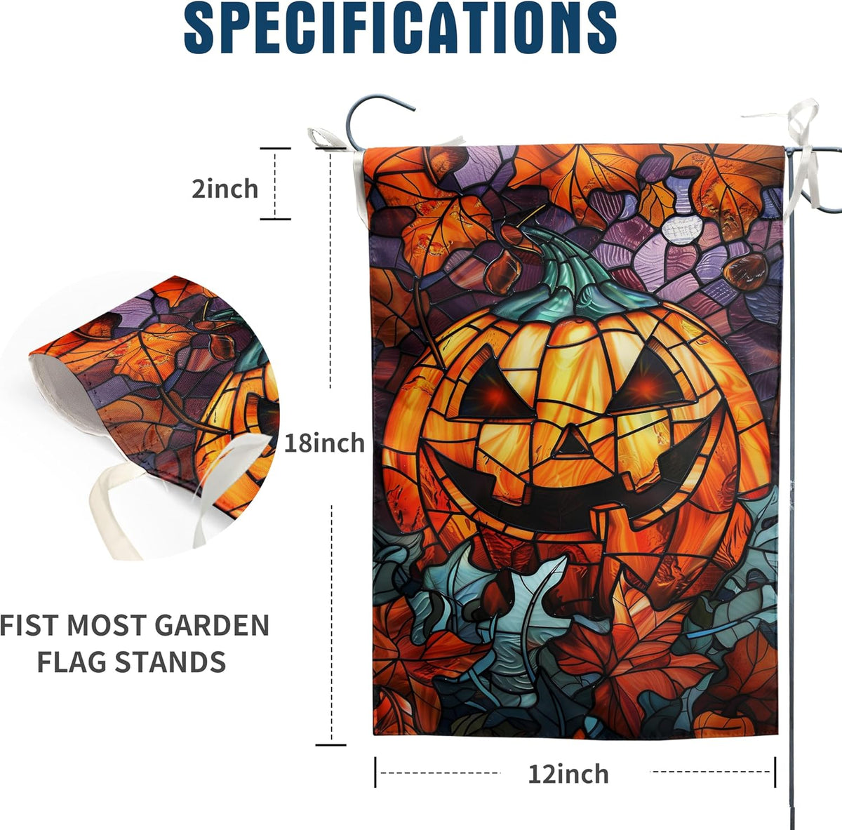 Scary Pumpkin Garden Flag Spooky Halloween Yard Flags for outside 12X18 Double Sided Small Fall Outdoor Flag Stained Glass Autumn Flags for Porch Lawn Farmhouse Thanksgiving Decor