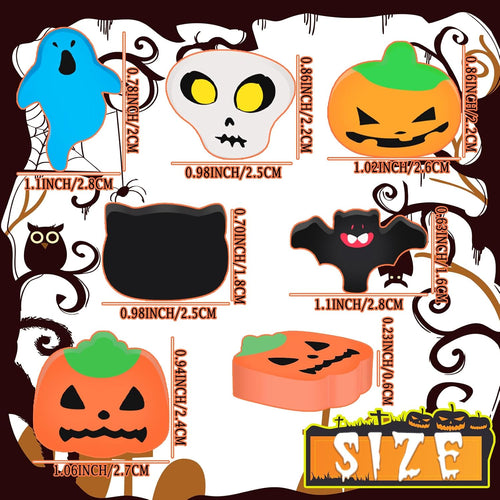 100Pcs Halloween Erasers Pumpkin Bat Ghost Skull Cat Pencil Erasers Bulk for Classroom Gift Rewards Student Prizes Halloweens Party Favor (Halloween)