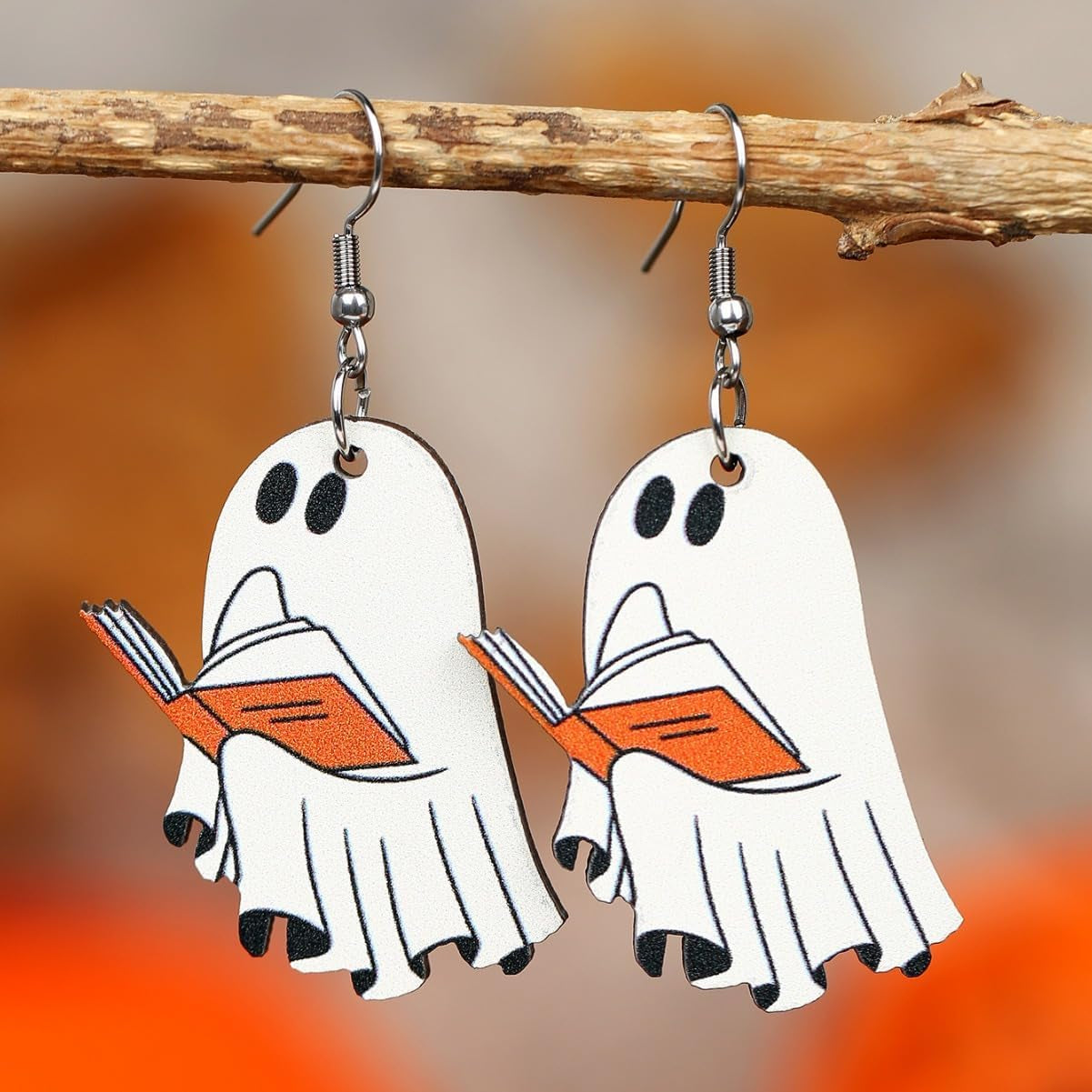 Halloween Drop Dangle Earrings for Women Lightweight Wooden Pumpkin Black Bat Halloween Earrings Cute Black Cat Ghost Earrings Halloweens Theme Gifts Party