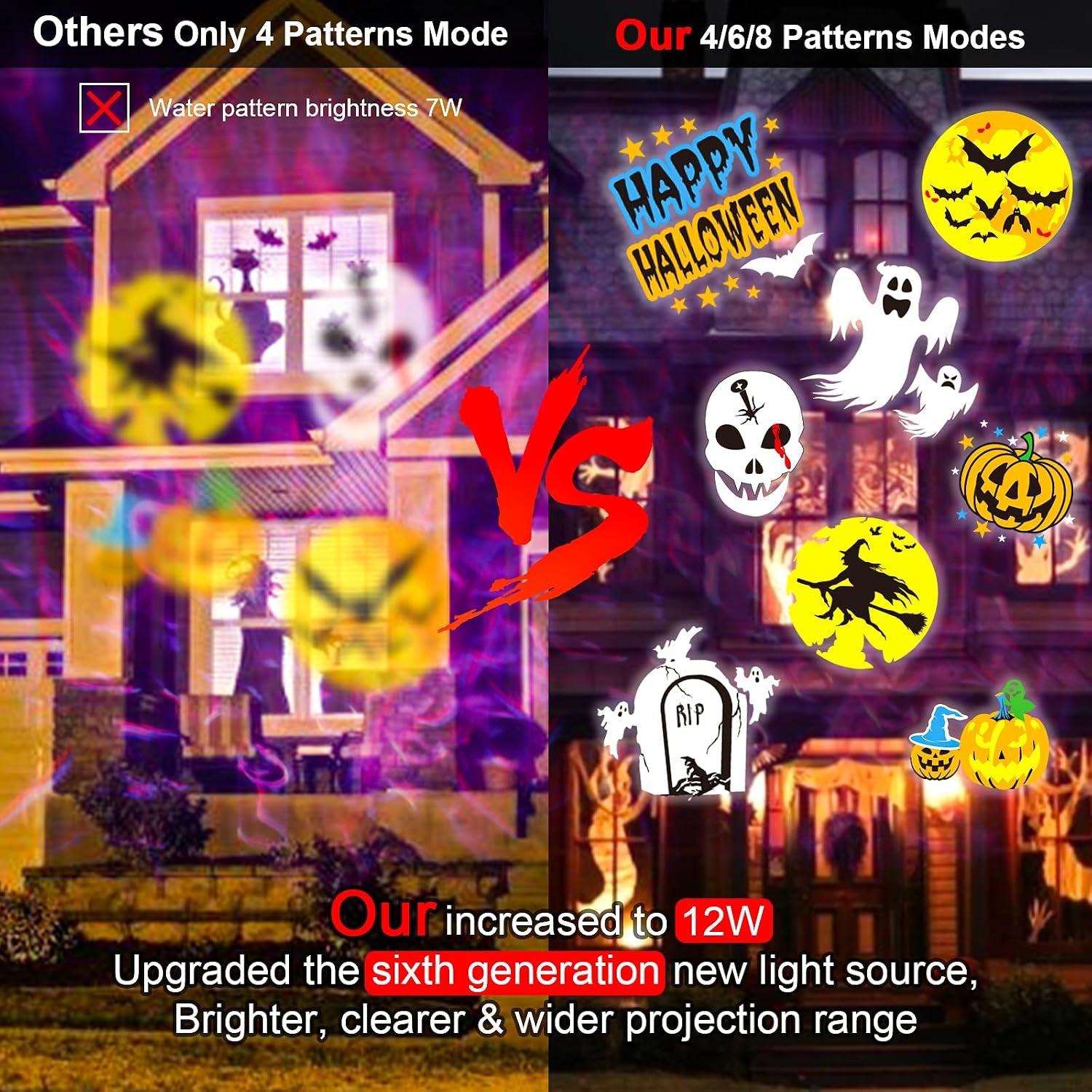 Halloween Projector Lights Outdoor 2026 Upgraded, 4/6/8 Patterns Adjustable
