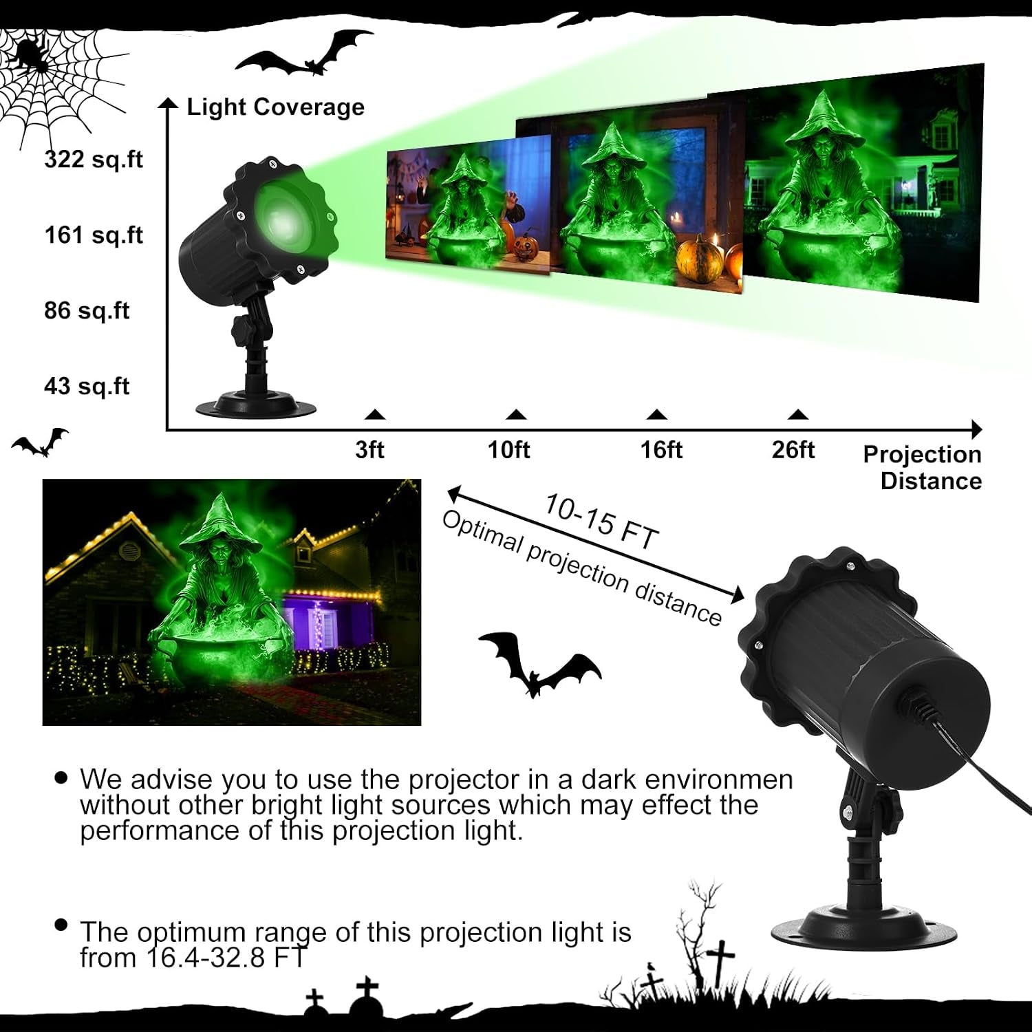 Halloween Projector Outdoor Light Decoration, Witch and Cauldron