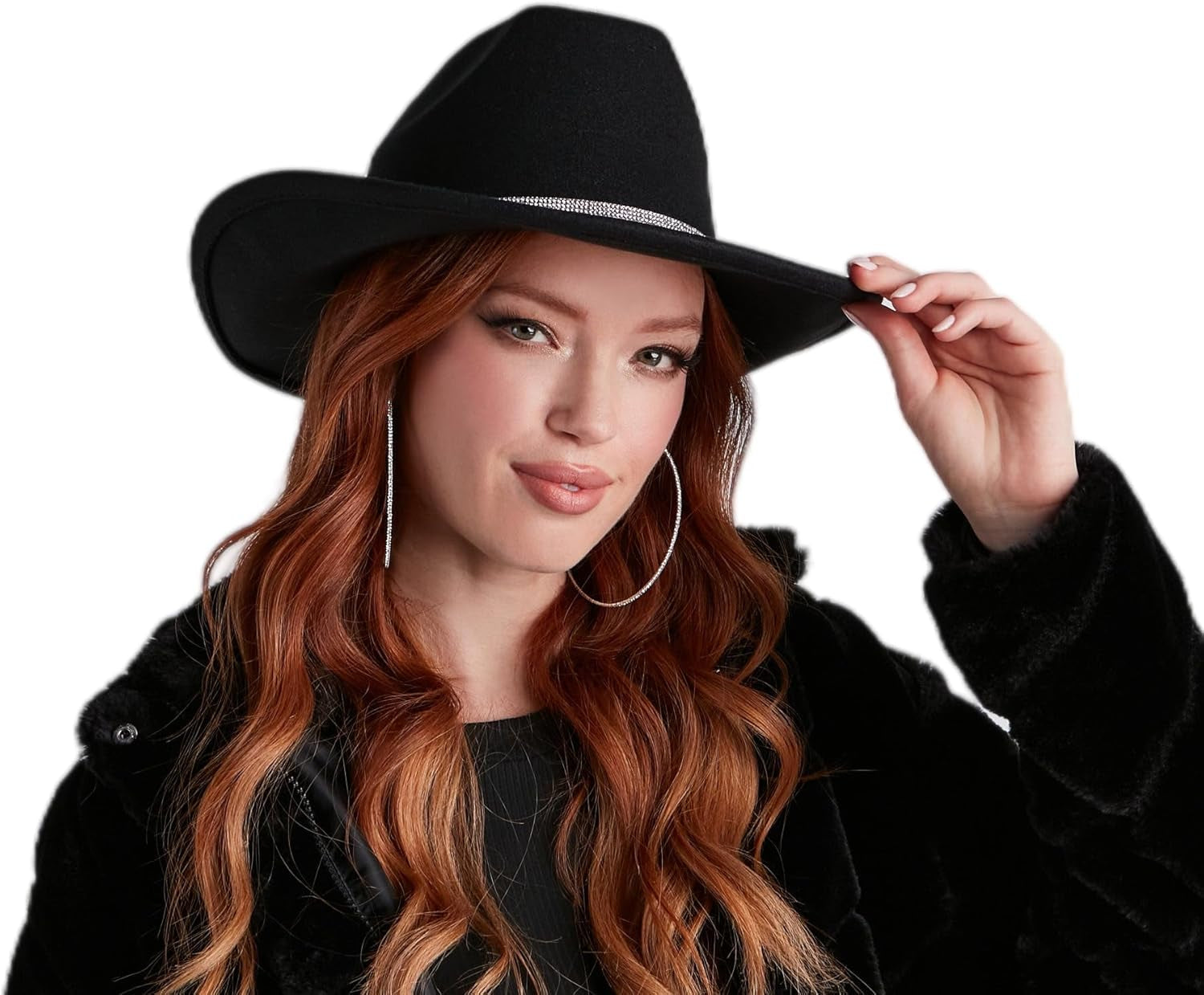 Glitter Silver Black Cowboy Hats Women Western Rhinestone Cowgirl Hat
