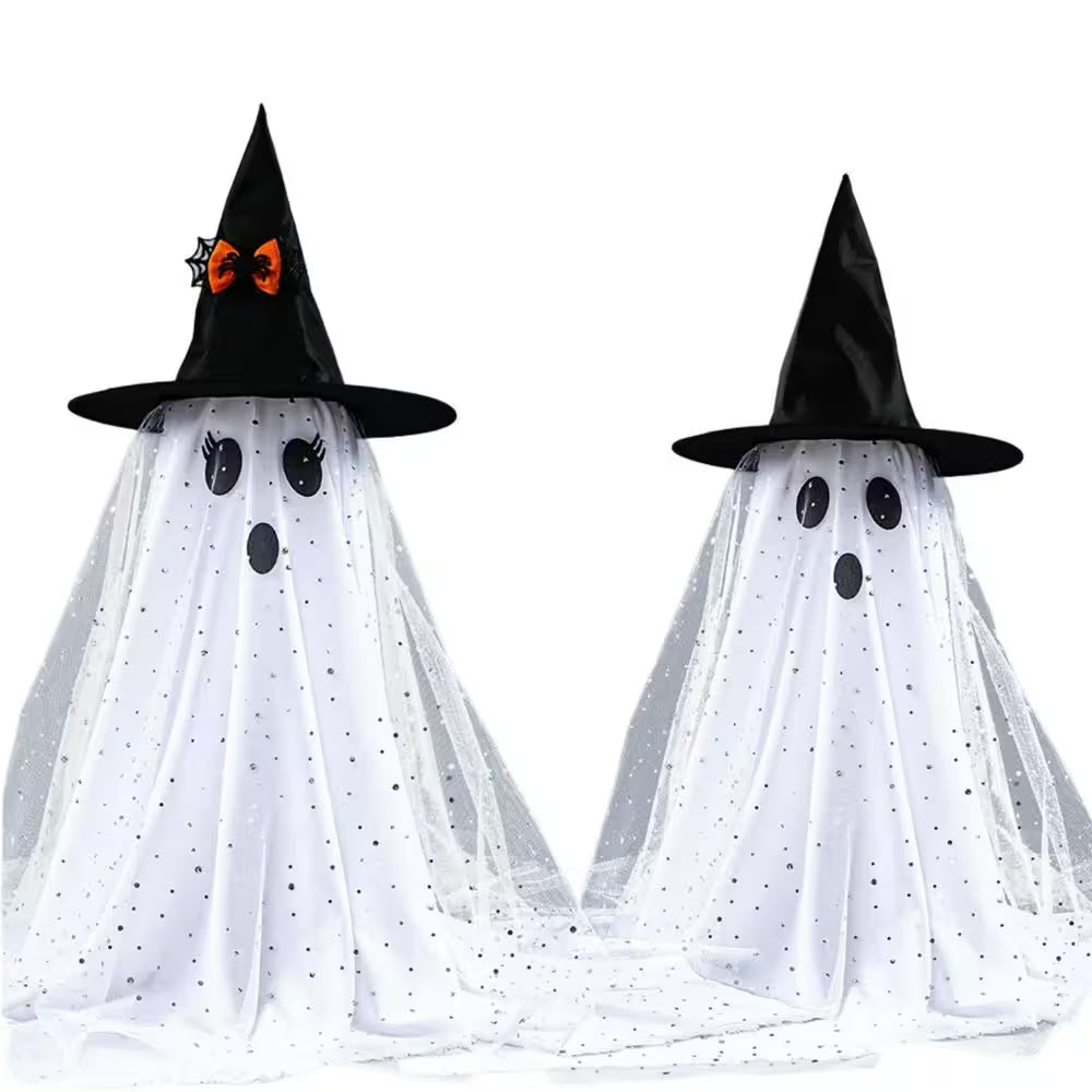 2-Piece 23.6 In. Halloween Spooky Ghost with String Lights and Remote Control, Battery Operated Halloween Table Decor