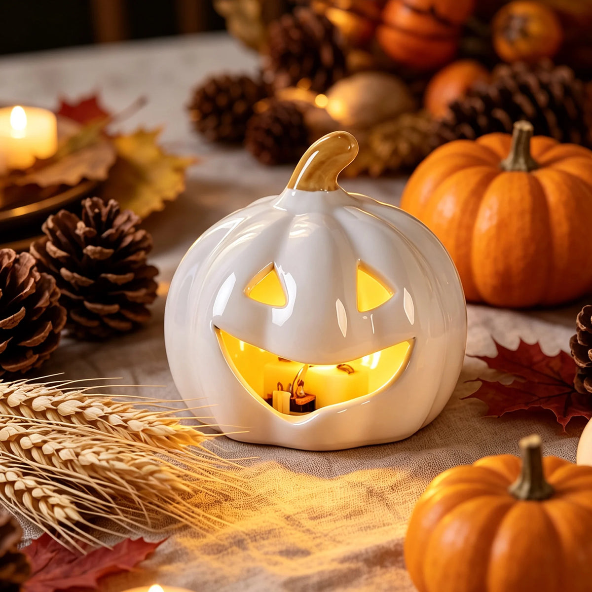 Dengmore 2026 Upgraded 8Inch Warm Light Pumpkin Lantern Scene Layout Halloween Decorations Light up Pumpkin 3D Fall Pumpkin Battery Operated Orange