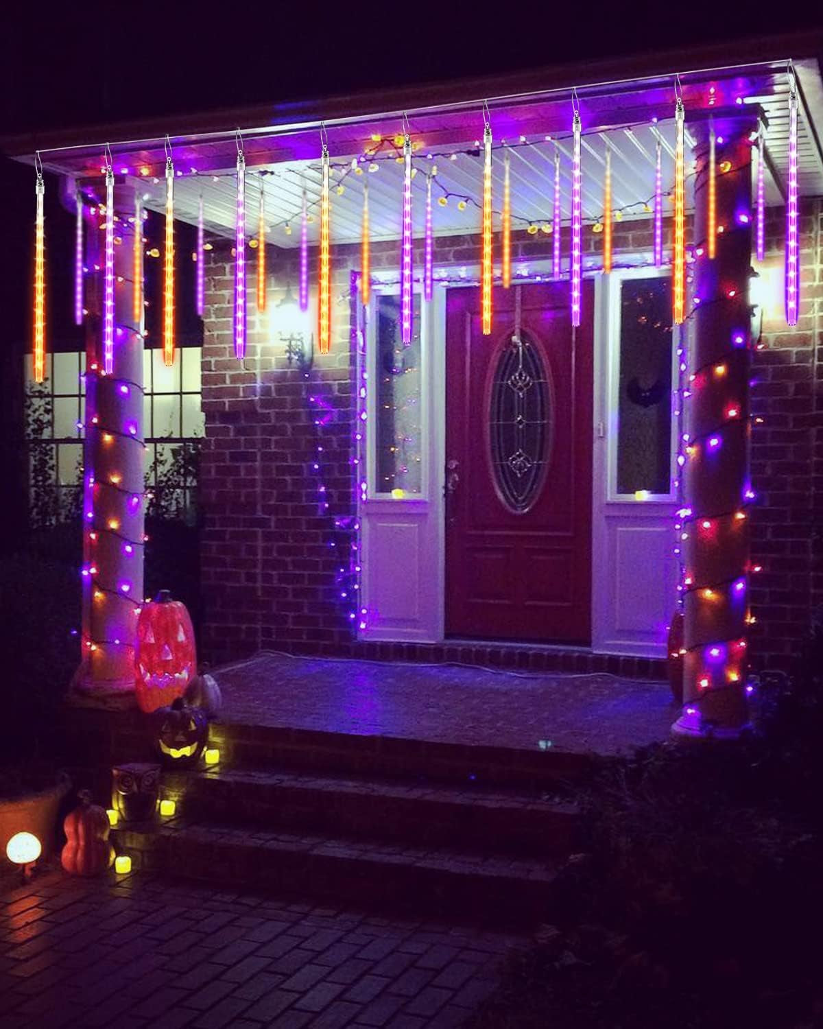 Halloween Lights 10 Tubes Orange Purple Meteor Shower Icicle Lights 240 LED