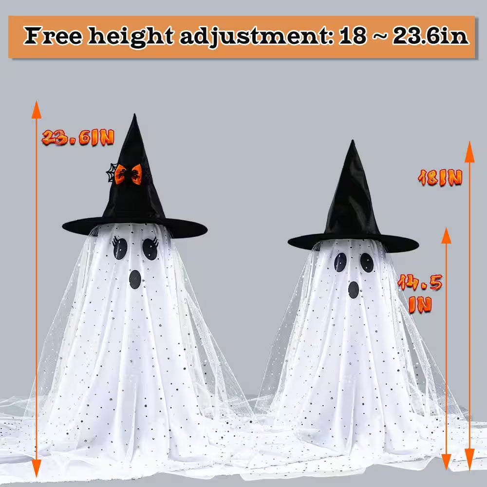 2-Piece 23.6 In. Halloween Spooky Ghost with String Lights and Remote Control, Battery Operated Halloween Table Decor
