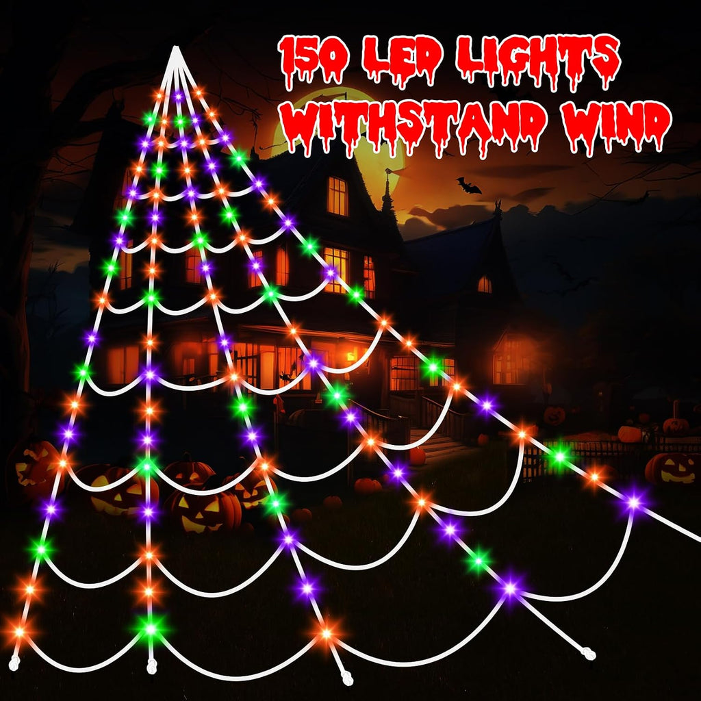 Halloween Decorations Outdoor Spider Webs: 17.4Ft Light up Spider Web Decor