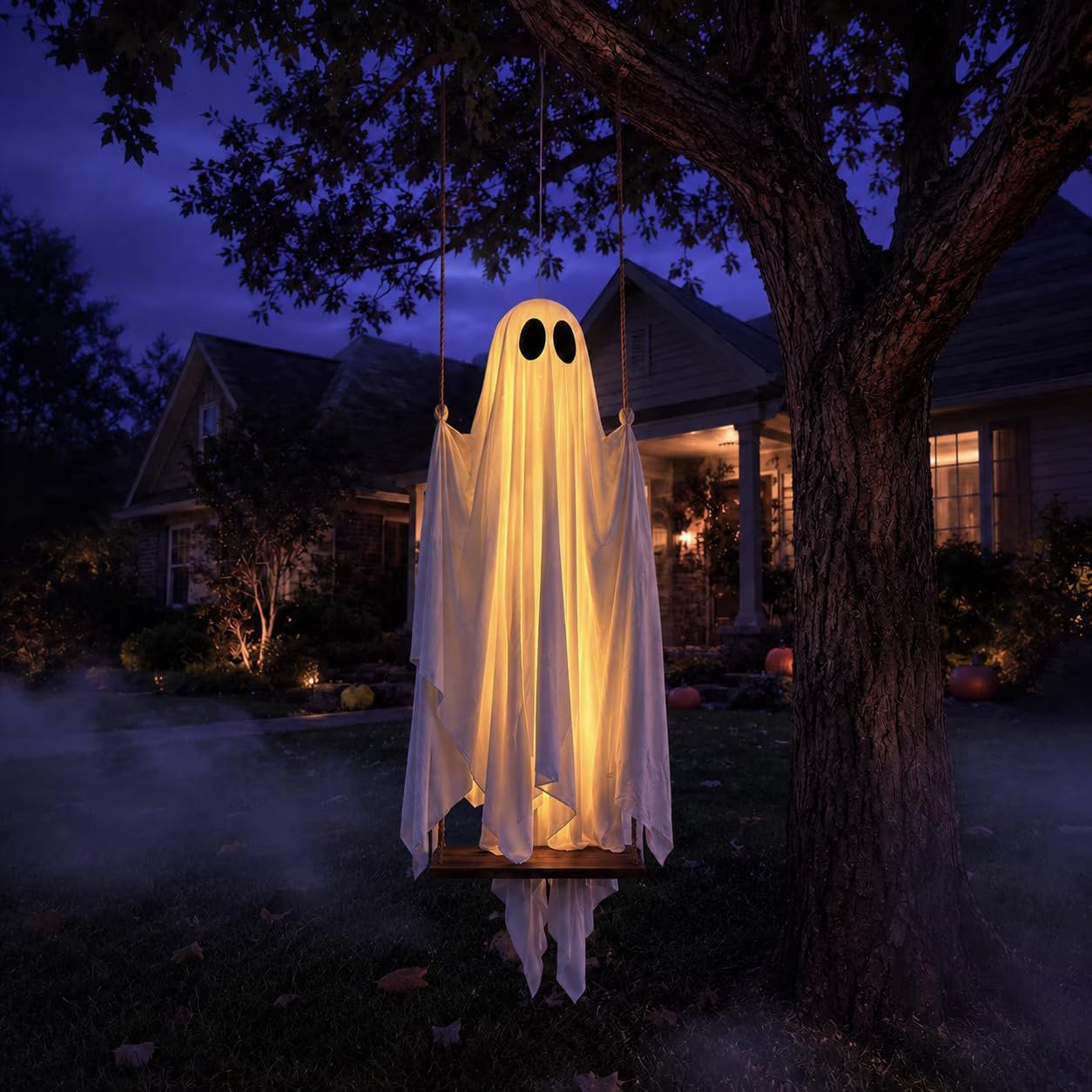 Clearance Early Halloween Decorations Outdoor - 5 FT Large Hanging Swing Ghost Halloween Decor, Spooky Cute Ghosts Decorations for Front Porch Yard Tree(Without Remote Control)