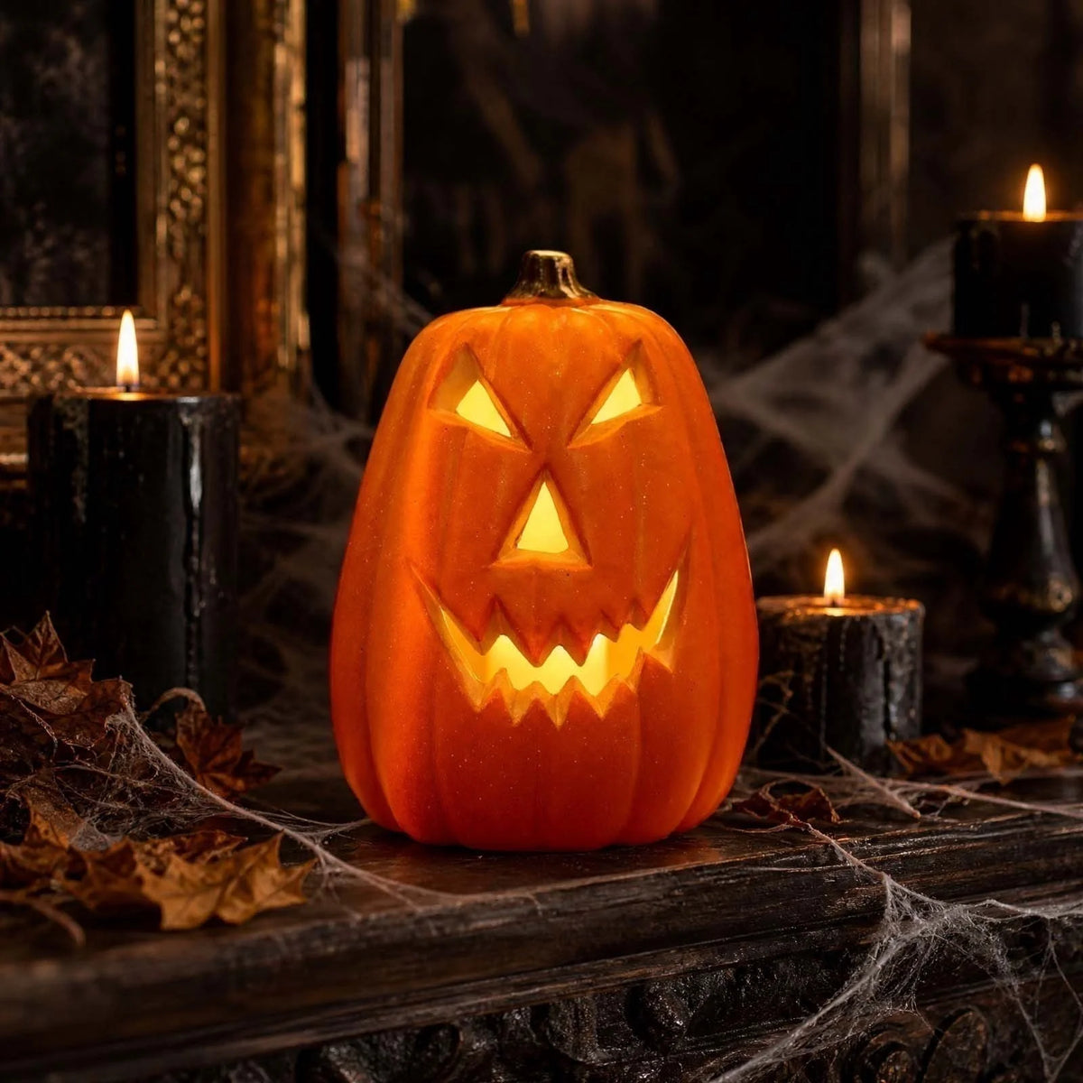 Dengmore 2026 Upgraded 8Inch Warm Light Pumpkin Lantern Scene Layout Halloween Decorations Light up Pumpkin 3D Fall Pumpkin Battery Operated Orange