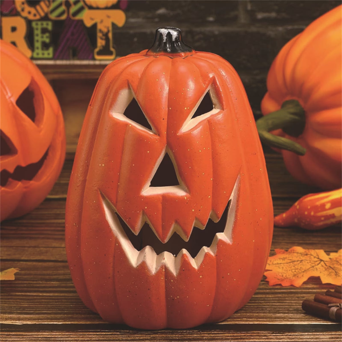 Dengmore 2026 Upgraded 8Inch Warm Light Pumpkin Lantern Scene Layout Halloween Decorations Light up Pumpkin 3D Fall Pumpkin Battery Operated Orange