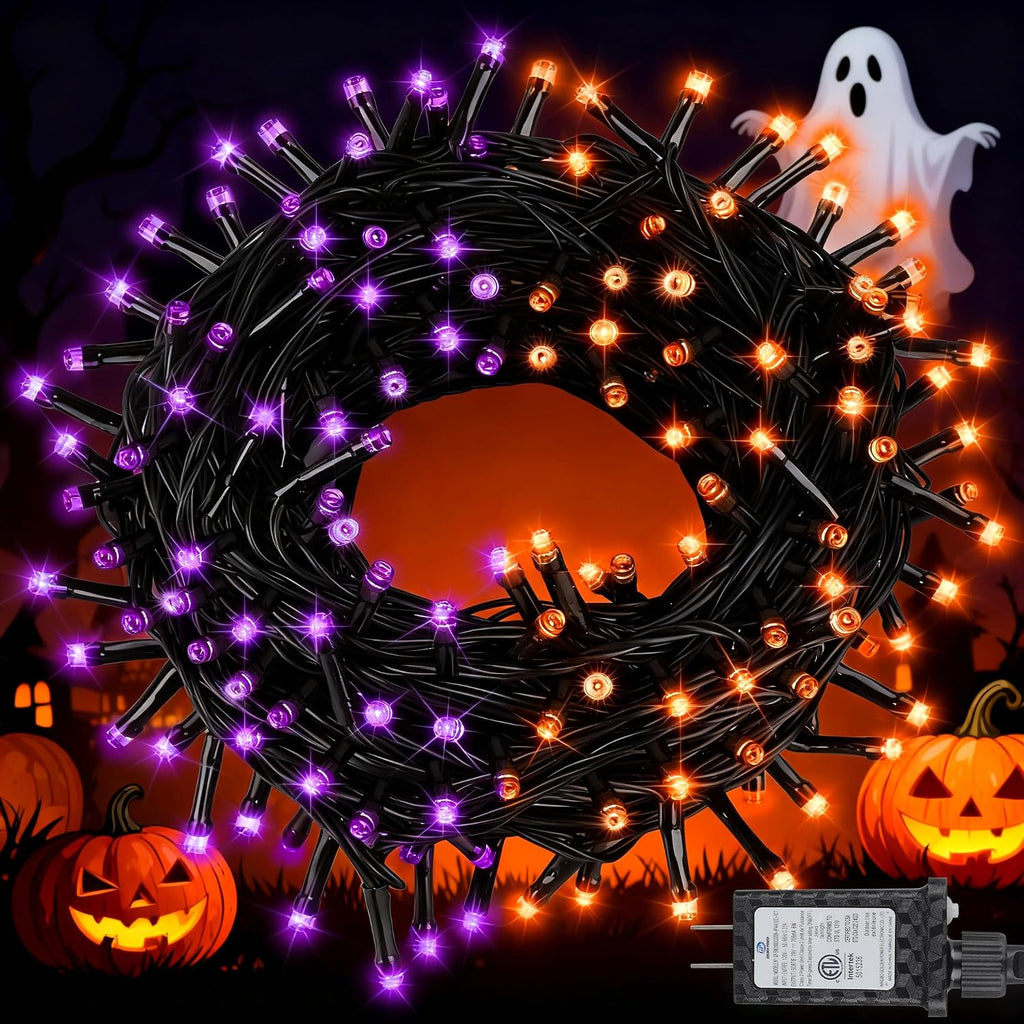 66FT 200 LED Halloween String Lights, Twinkle Lights with 8 Modes and Timer, Outdoor Waterproof Halloween Tree Lights for Room Bedroom Wedding Party Holiday Decorations, Purple and Orange