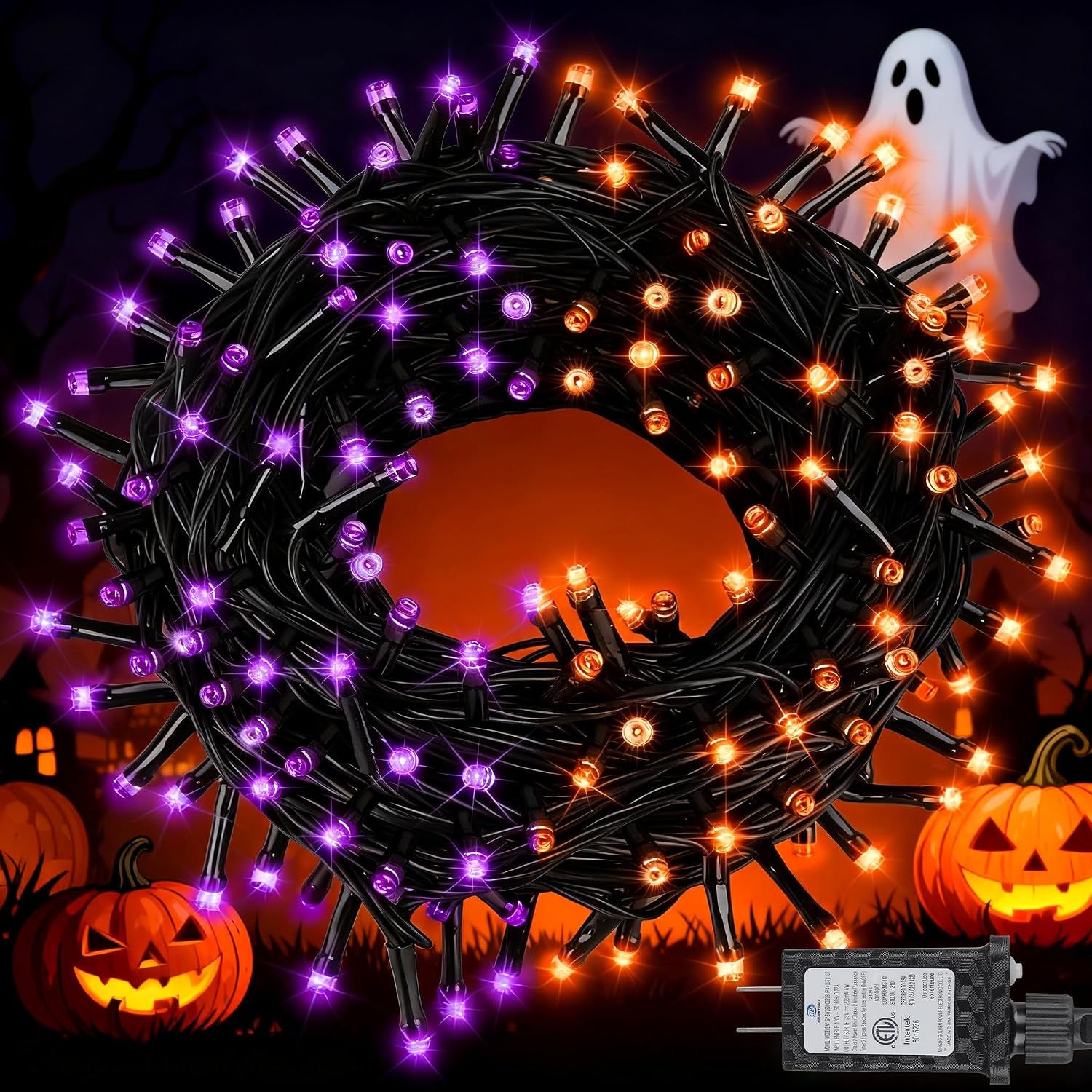 66FT 200 LED Halloween String Lights, Twinkle Lights with 8 Modes and Timer, Outdoor Waterproof Halloween Tree Lights for Room Bedroom Wedding Party Holiday Decorations, Purple and Orange