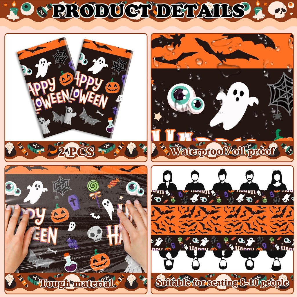 Halloween Decorations 2 Pack Plastic Tablecloth for Halloween Party Decorations